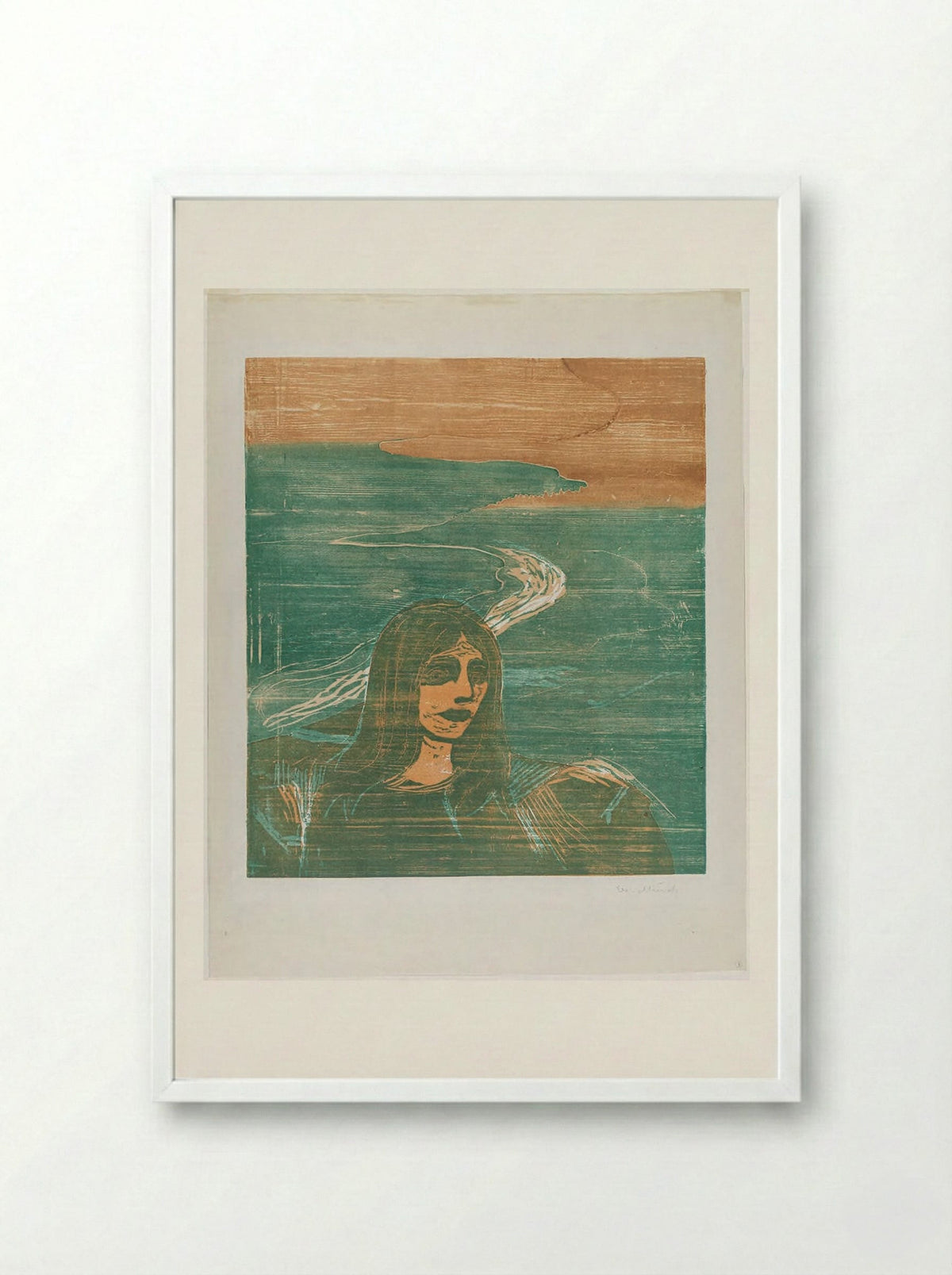 Woman's Head against the Shore - Edvard Munch - Framed Print White