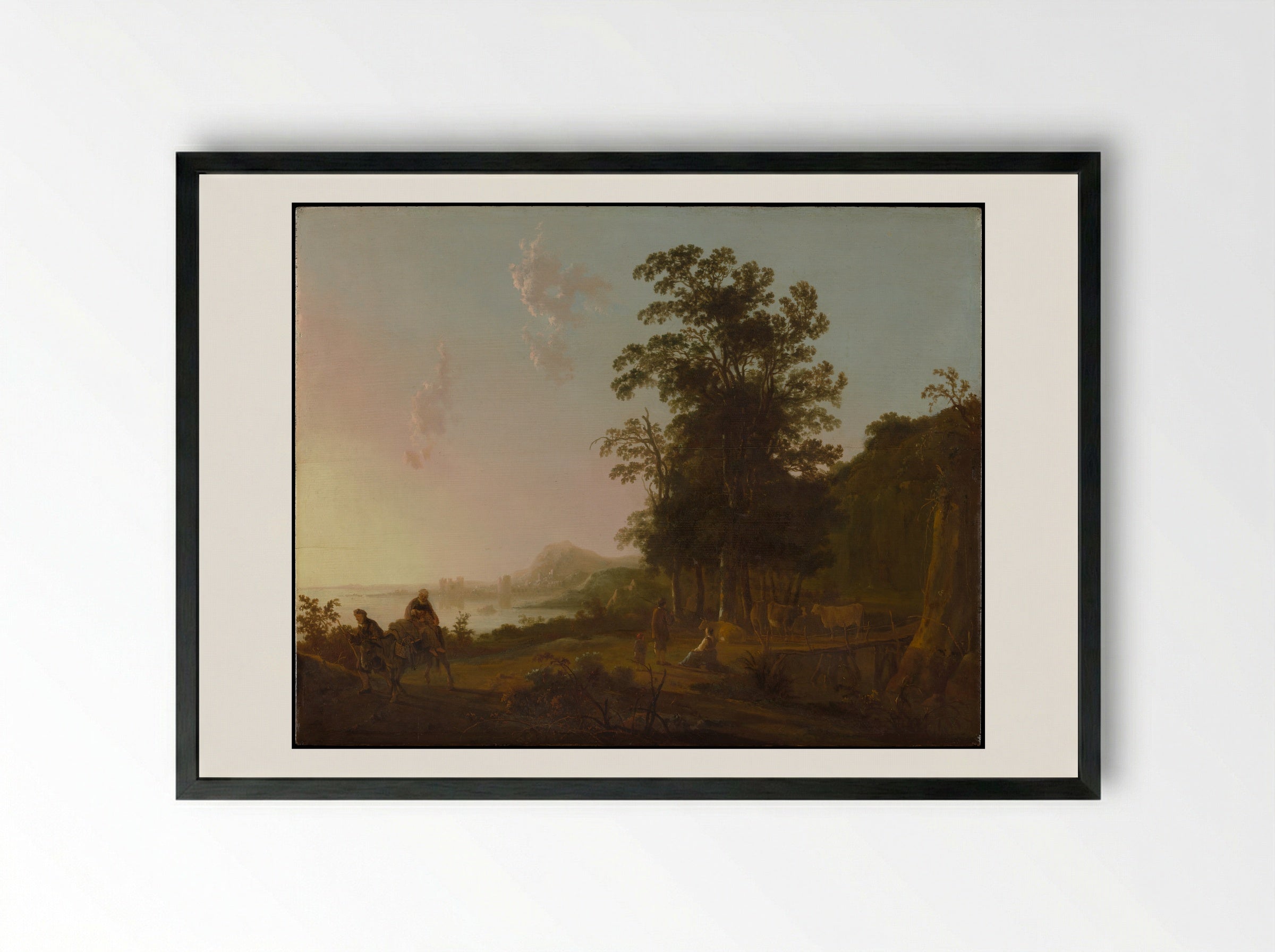 Landscape with the Flight into Egypt - Aelbert Cuyp - Framed Print Black