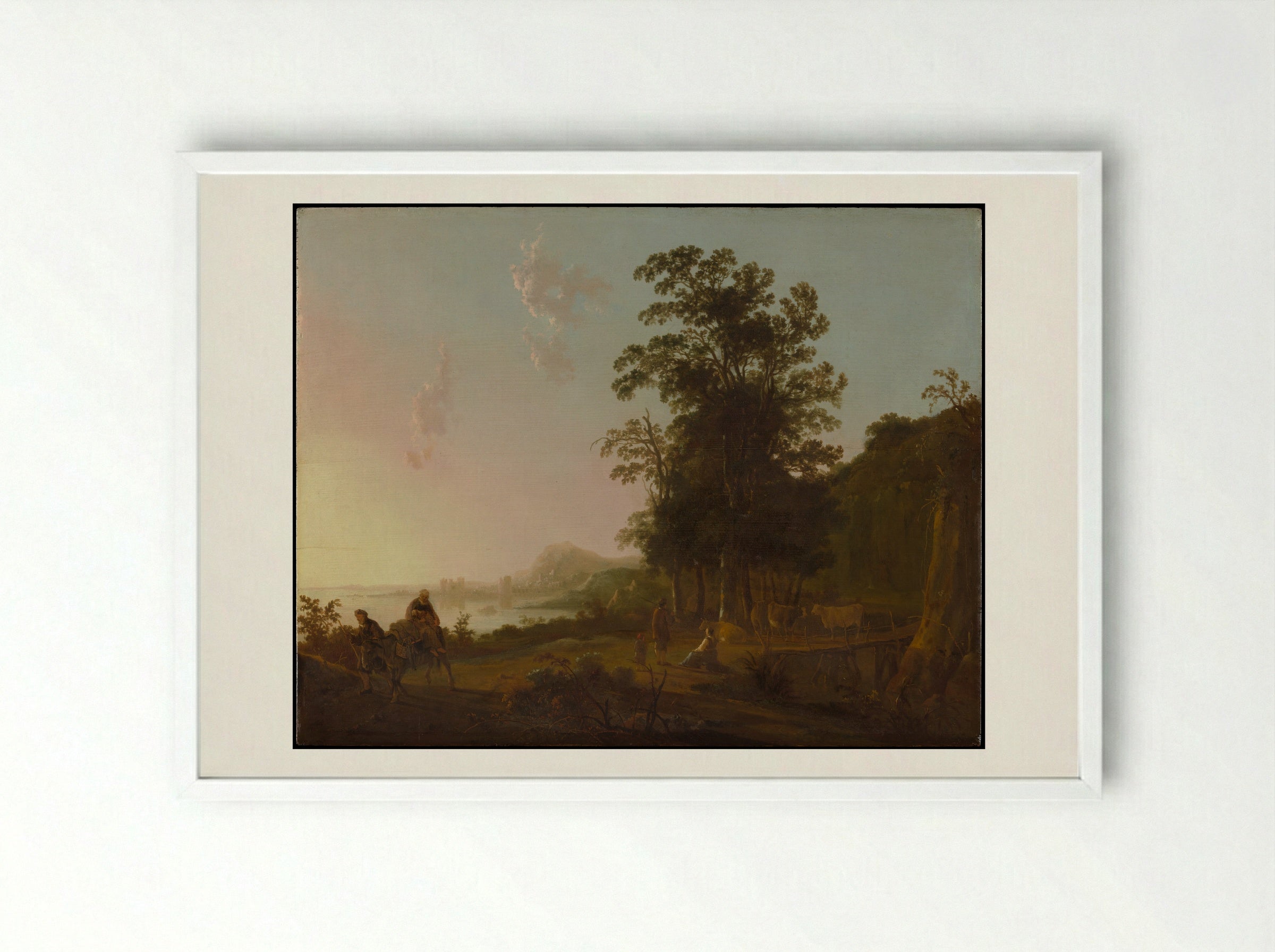 Landscape with the Flight into Egypt - Aelbert Cuyp - Framed Print White