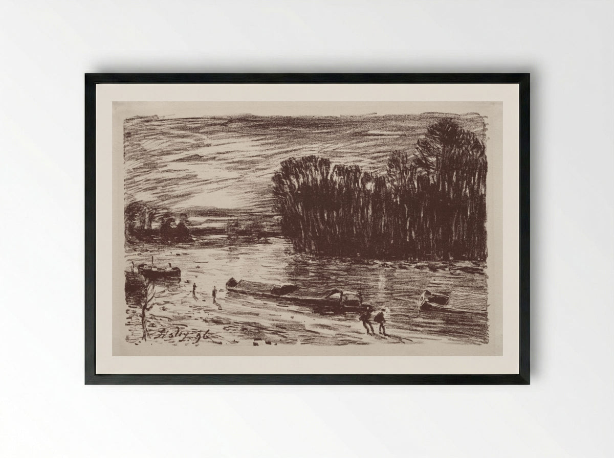 Bords du Loing, près Saint-Mammès - Alfred Sisley - Framed Print Black