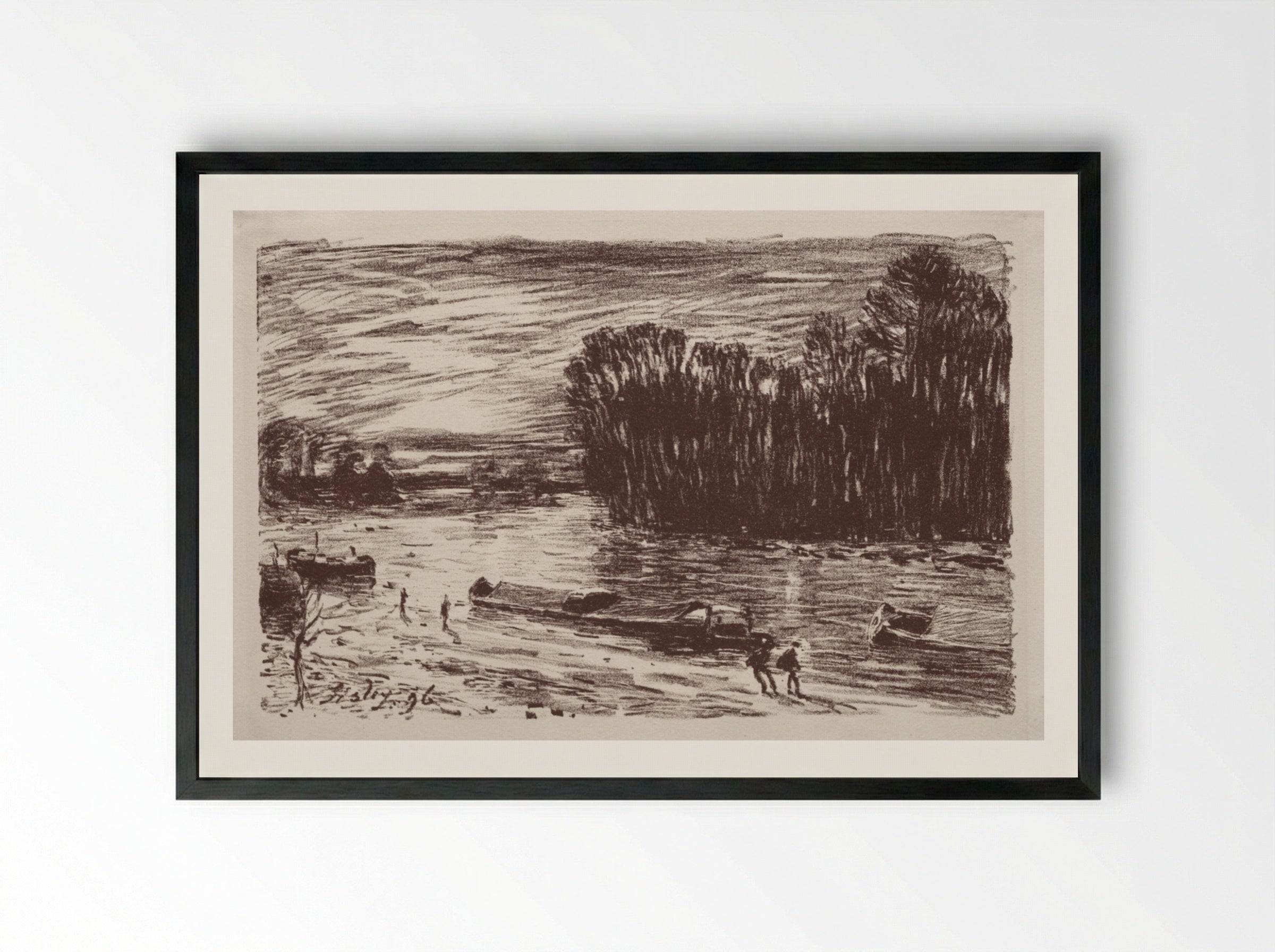 Bords du Loing, près Saint-Mammès - Alfred Sisley - Framed Print Black
