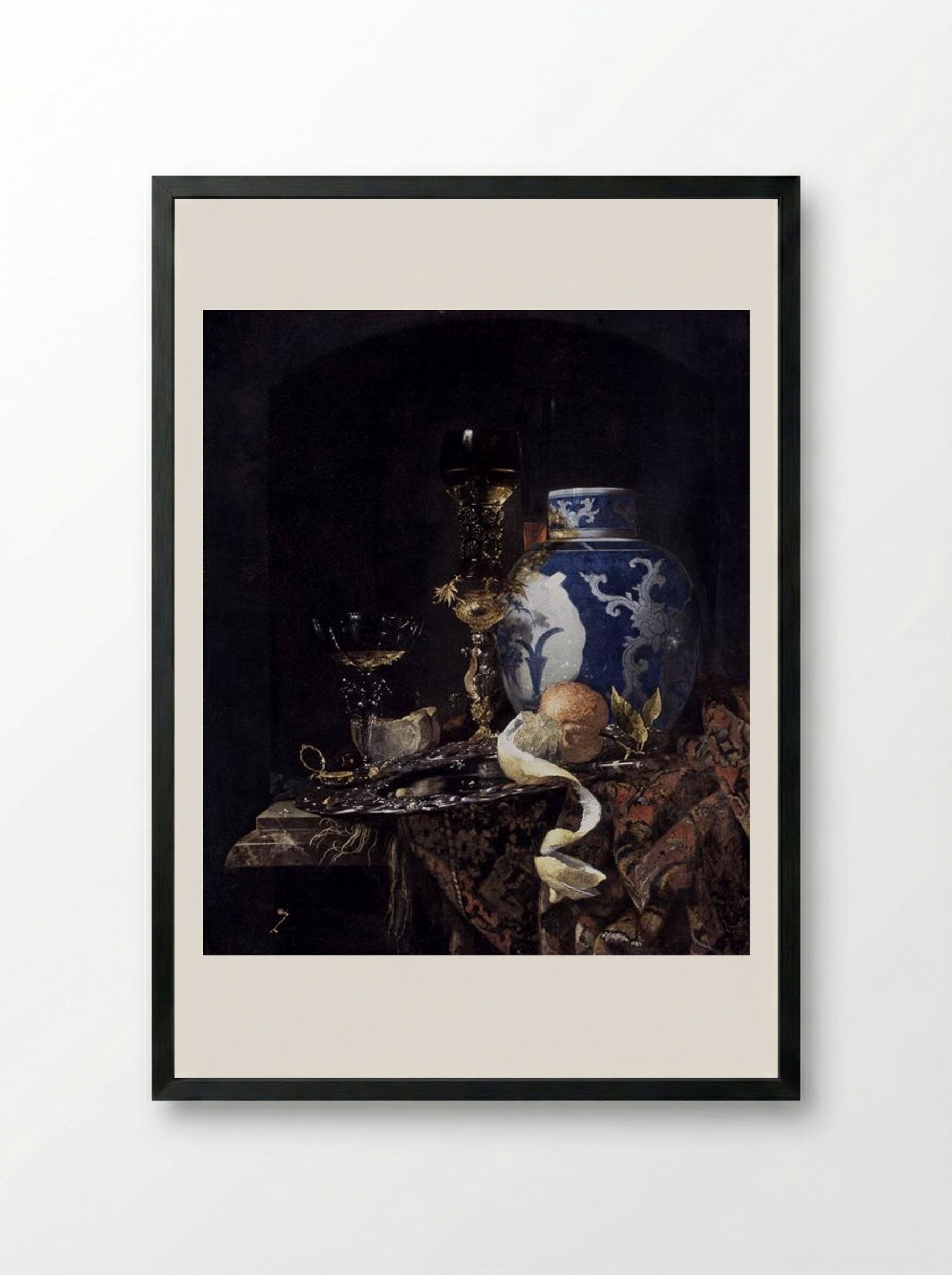 Still-Life with a Late Ming Ginger Jar - Willem Kalf - Framed Print Black
