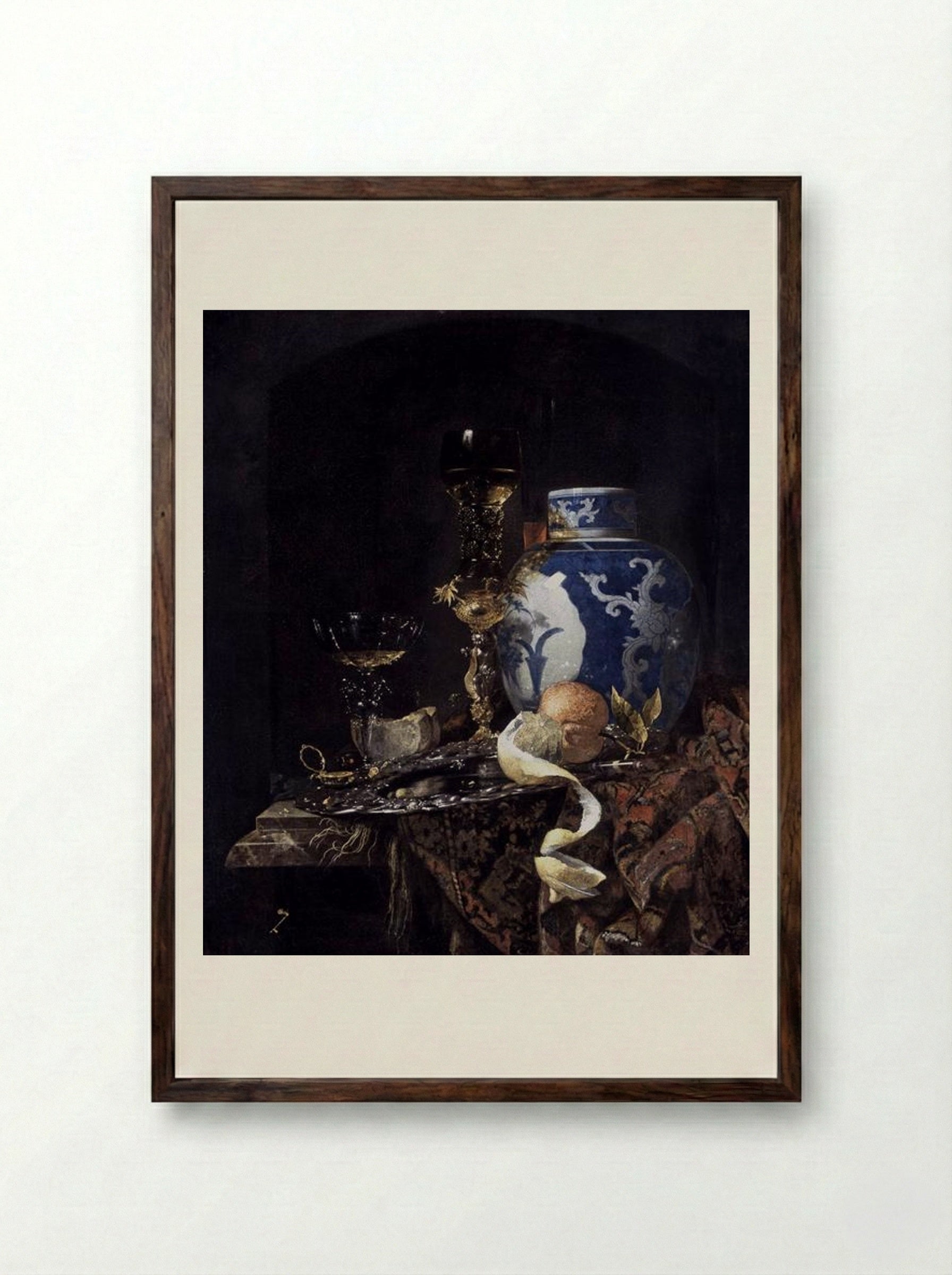 Still-Life with a Late Ming Ginger Jar - Willem Kalf - Framed Print Dark Wood