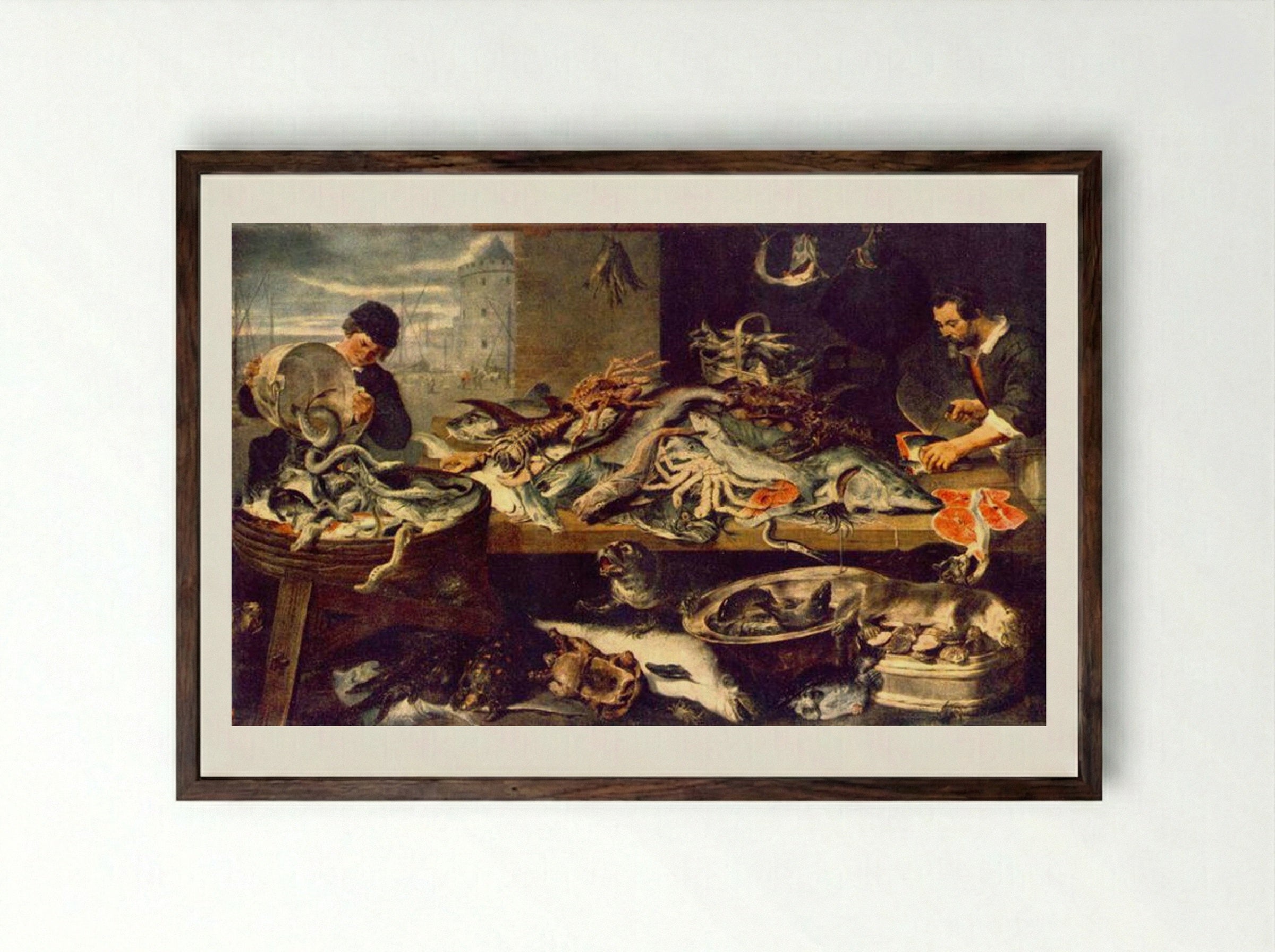 Fish Shop - Frans Snyders - Framed Print Dark Wood