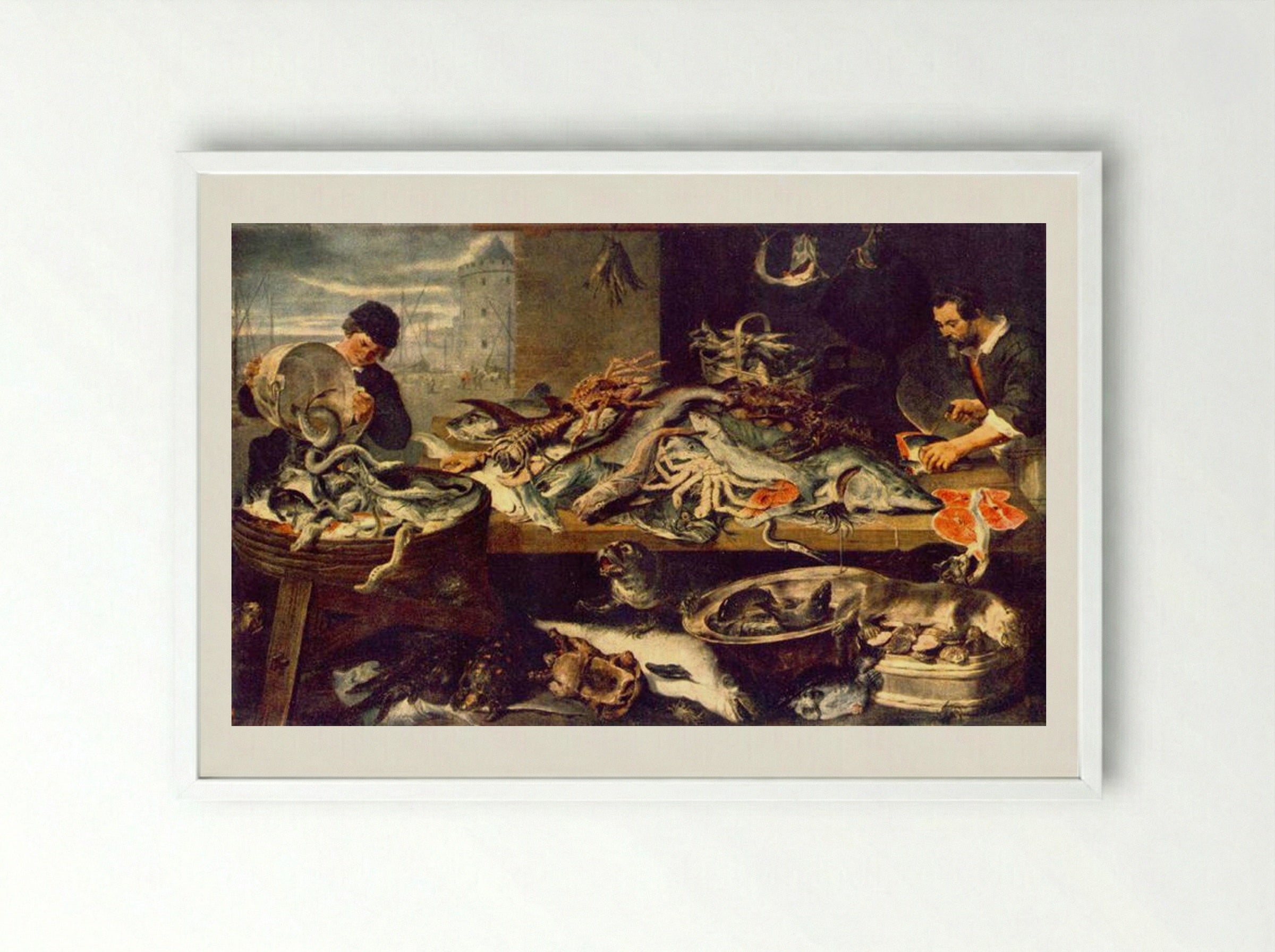 Fish Shop - Frans Snyders - Framed Print White