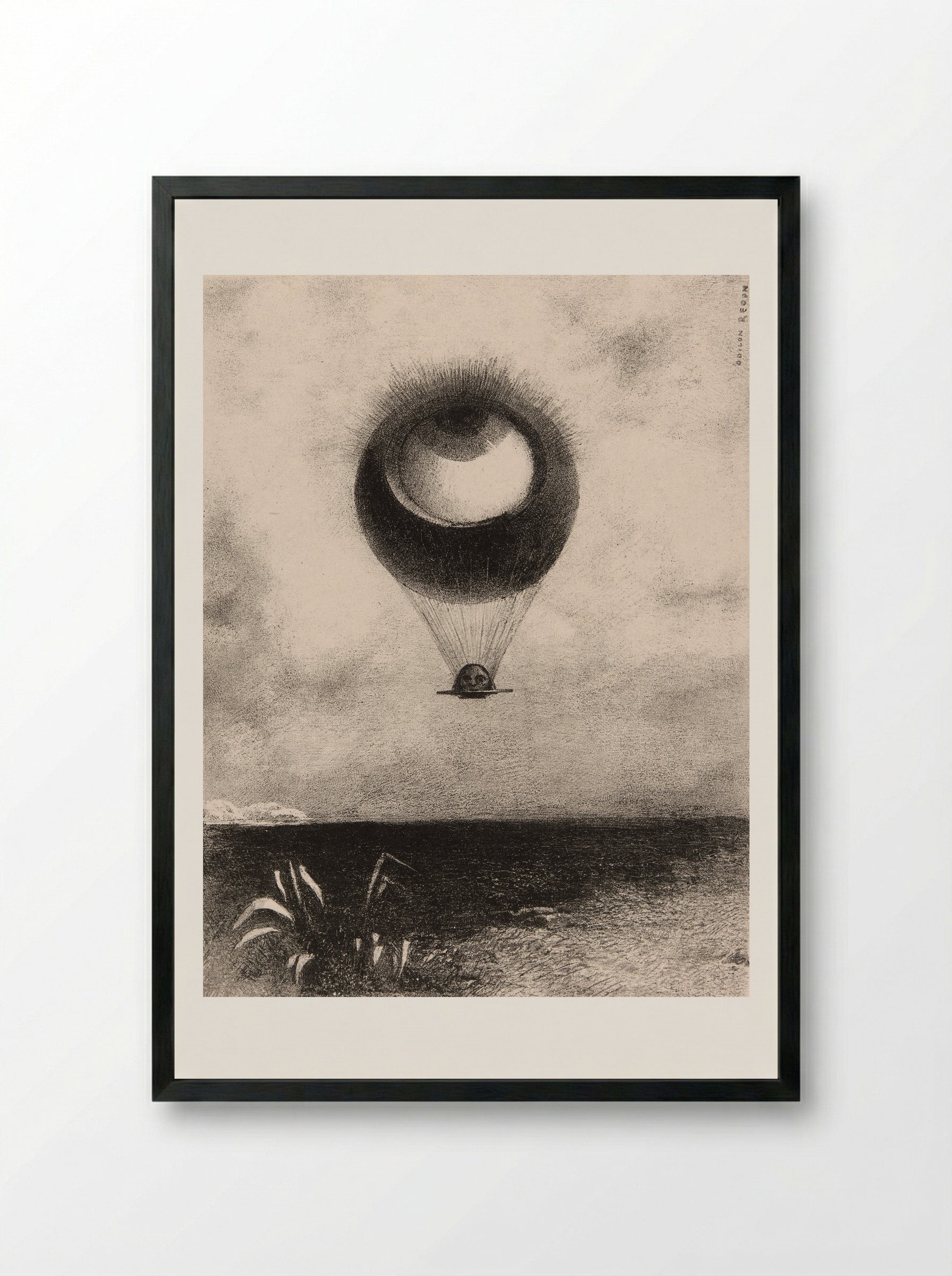 The Eye, Like a Strange Balloon Moves Towards Infinity - Odilon Redon - Framed Print Black