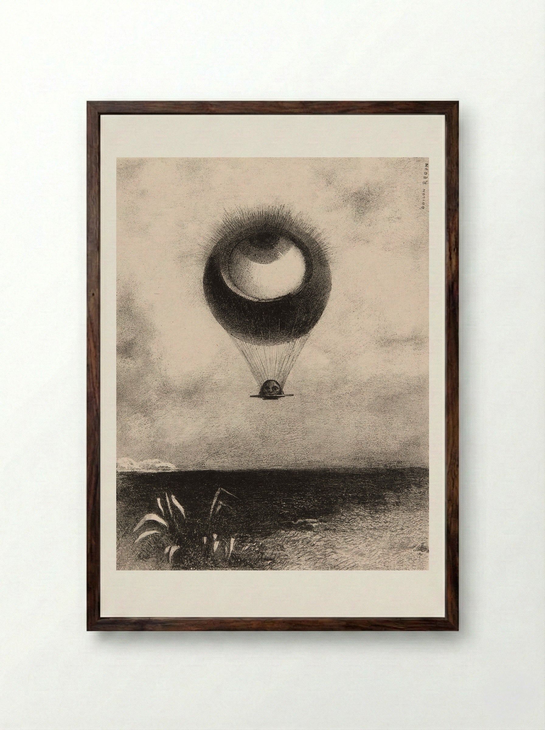 The Eye, Like a Strange Balloon Moves Towards Infinity - Odilon Redon - Framed Print Dark Wood