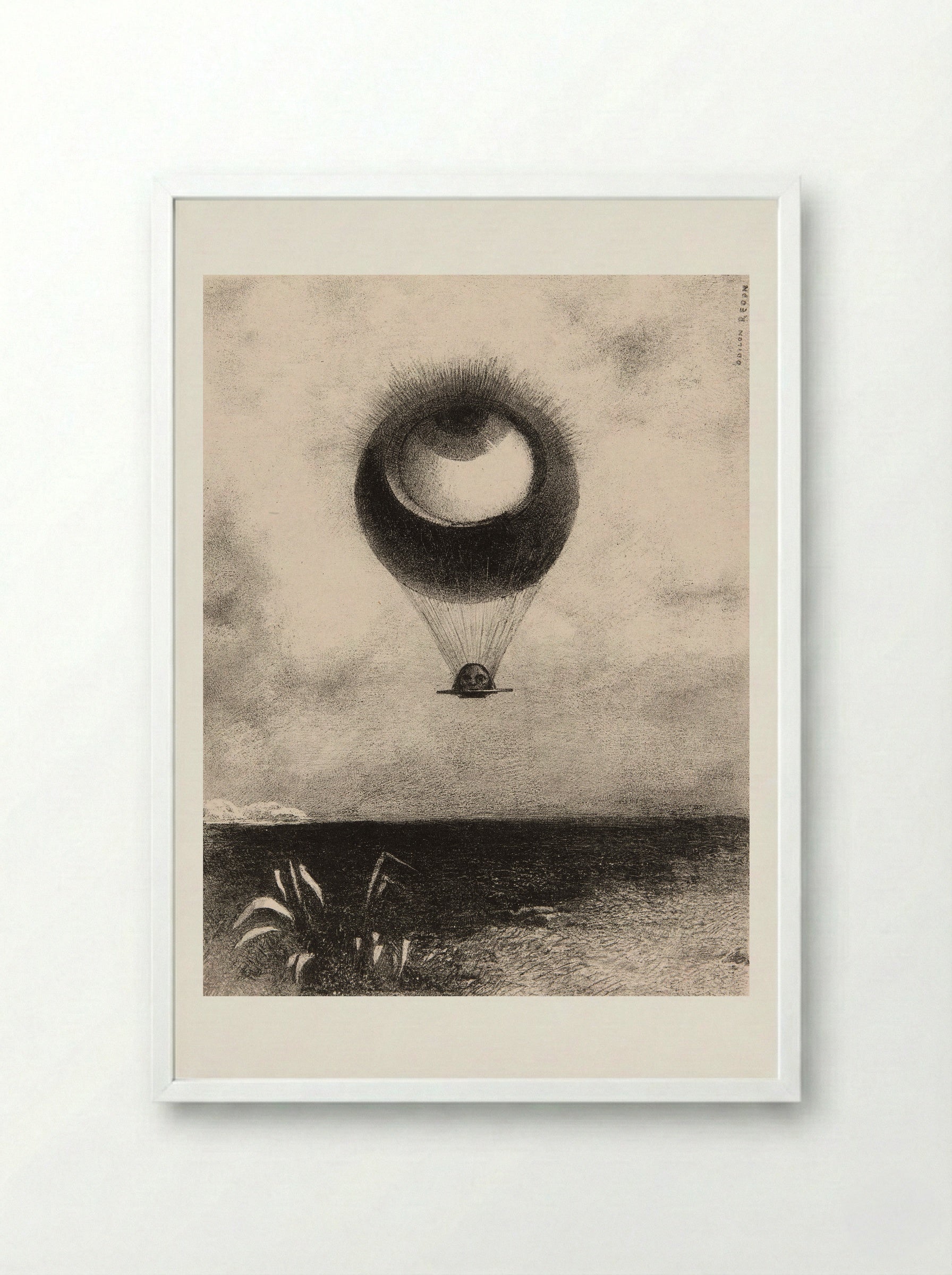 The Eye, Like a Strange Balloon Moves Towards Infinity - Odilon Redon - Framed Print White