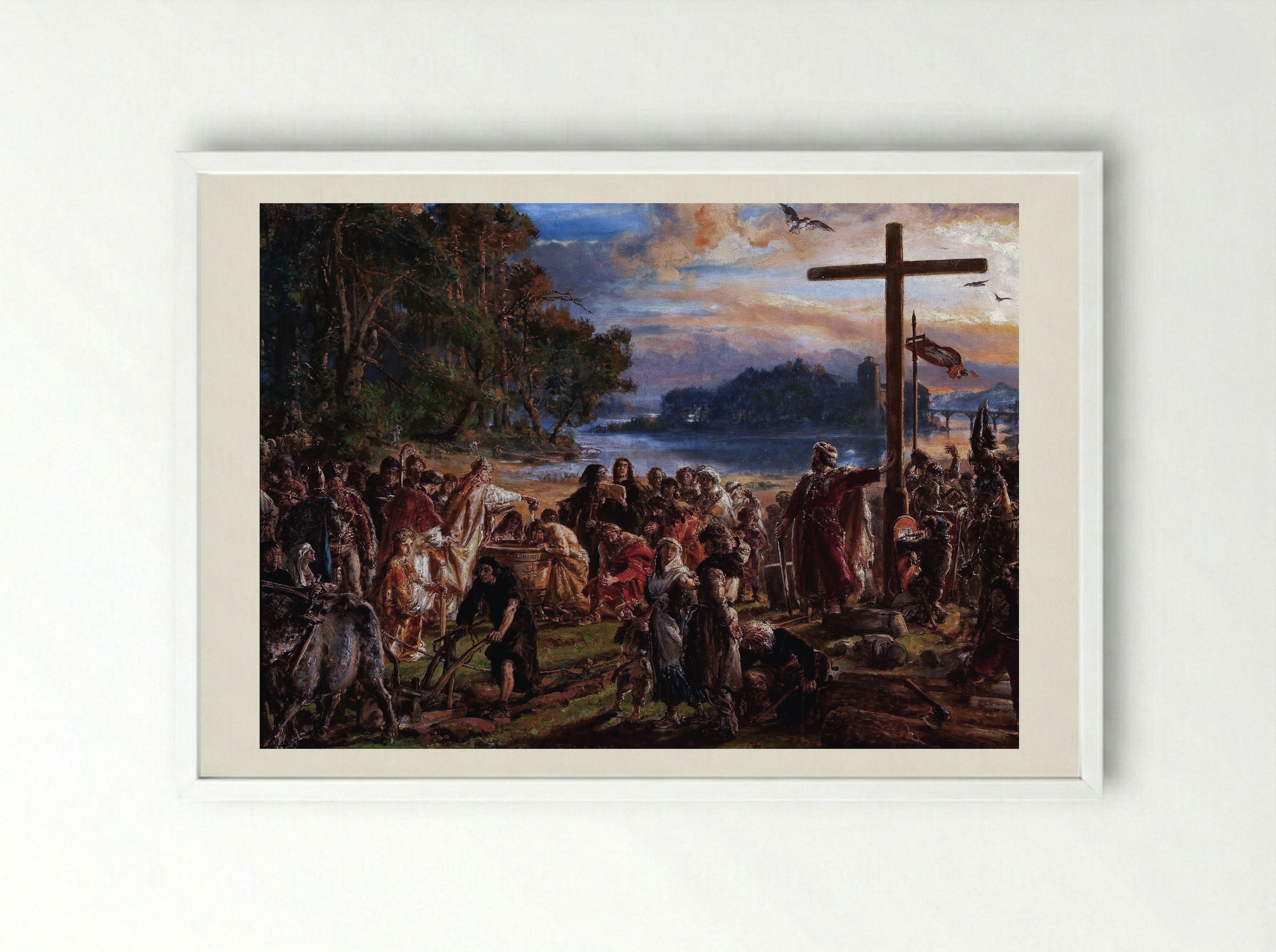 Christianization of Poland A.D. 965 - Jan Matejko - Framed Print White