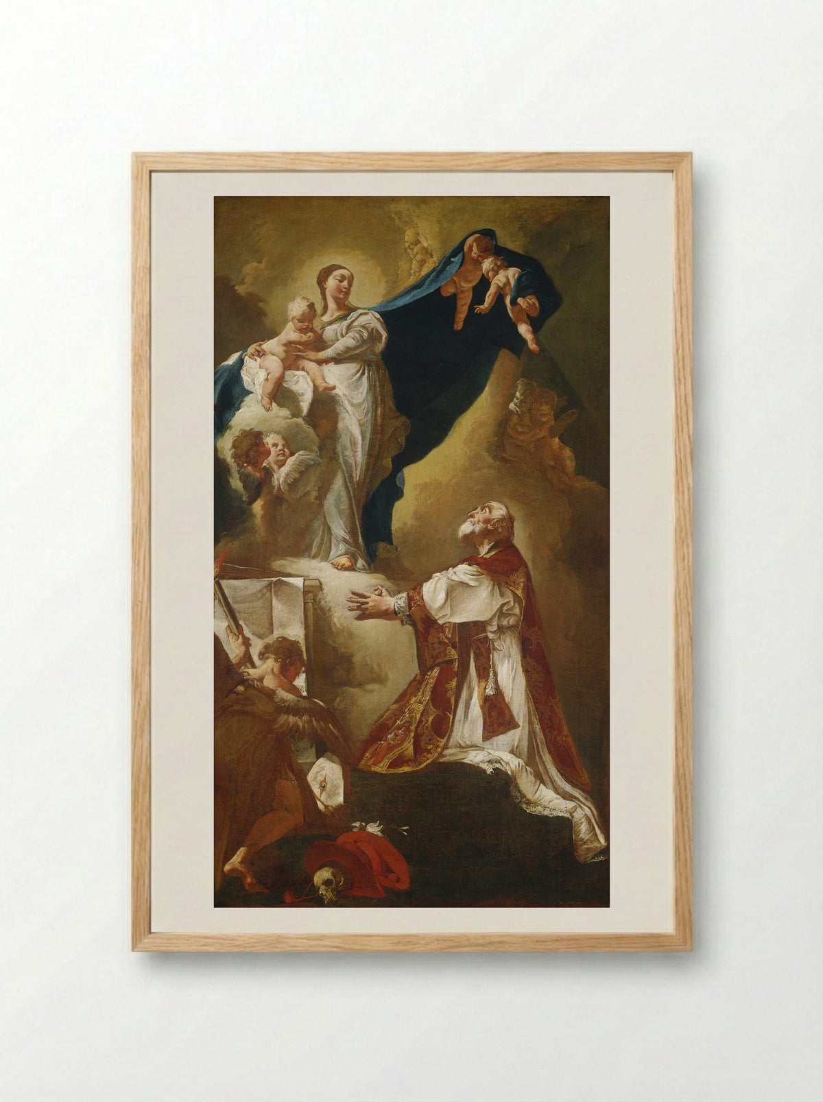 The Virgin Appearing to Saint Philip Neri - Giovanni Battista Piazzetta - Framed Print Wood