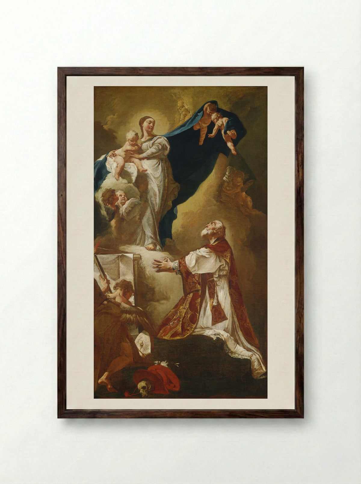 The Virgin Appearing to Saint Philip Neri - Giovanni Battista Piazzetta - Framed Print Dark Wood