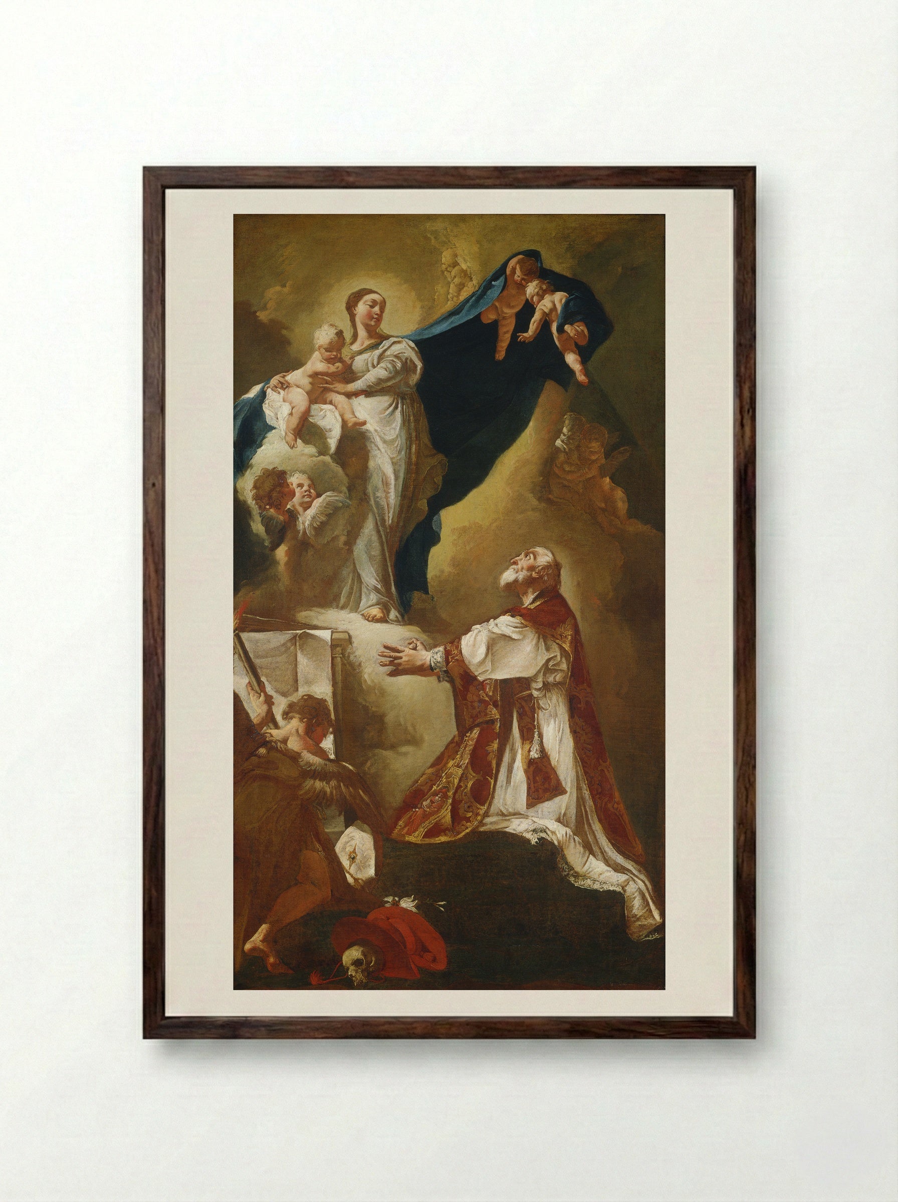 The Virgin Appearing to Saint Philip Neri - Giovanni Battista Piazzetta - Framed Print Dark Wood