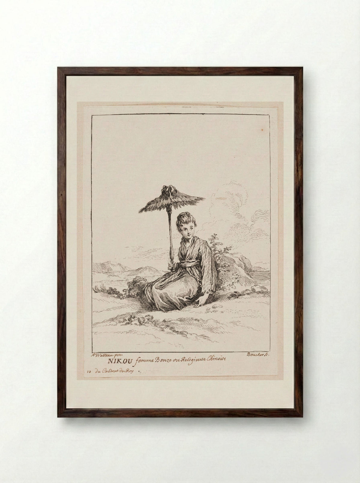 Nikou, Female Bonze or Chinese Nun - François Boucher - Framed Print Dark Wood