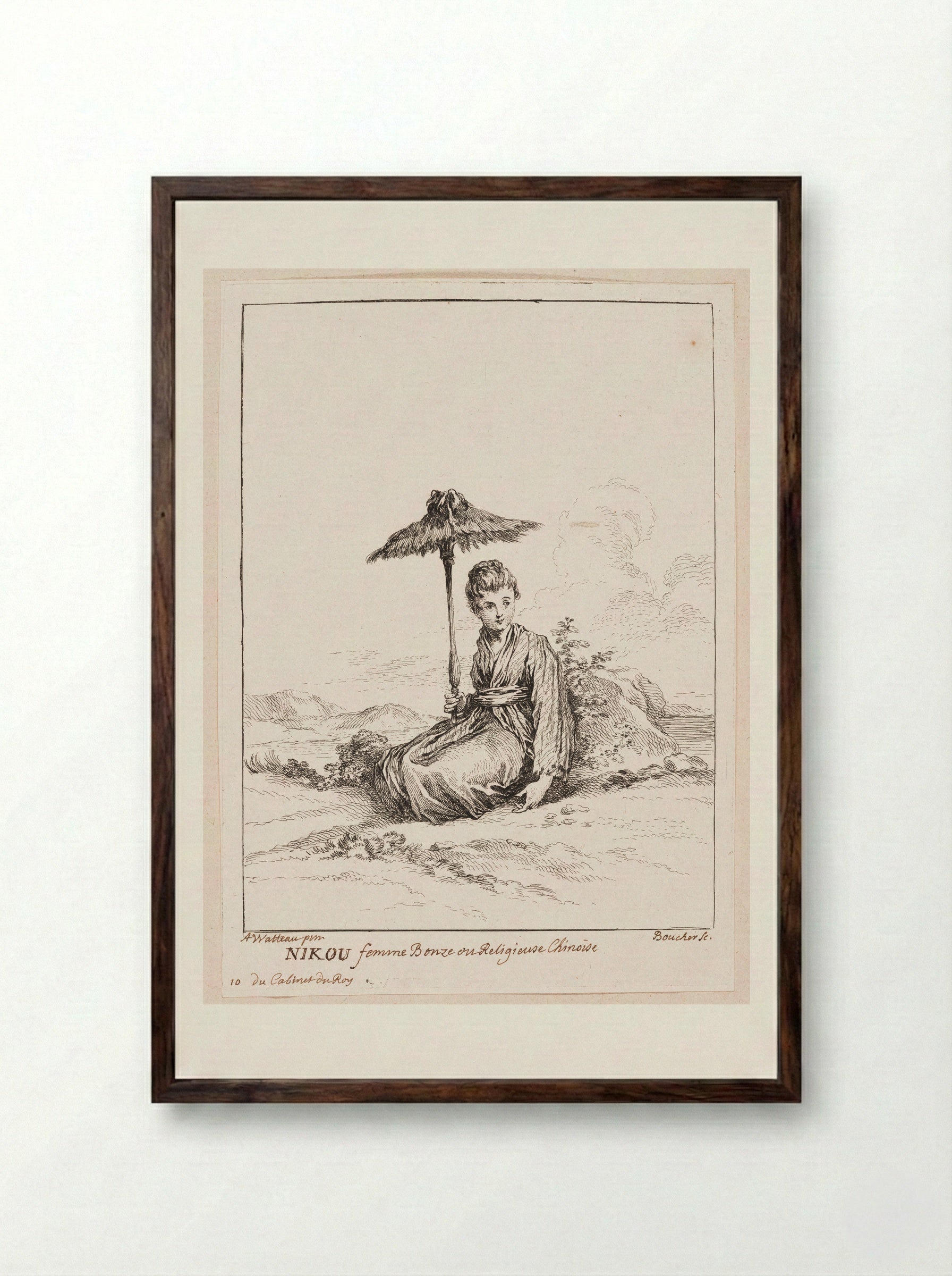 Nikou, Female Bonze or Chinese Nun - François Boucher - Framed Print Dark Wood