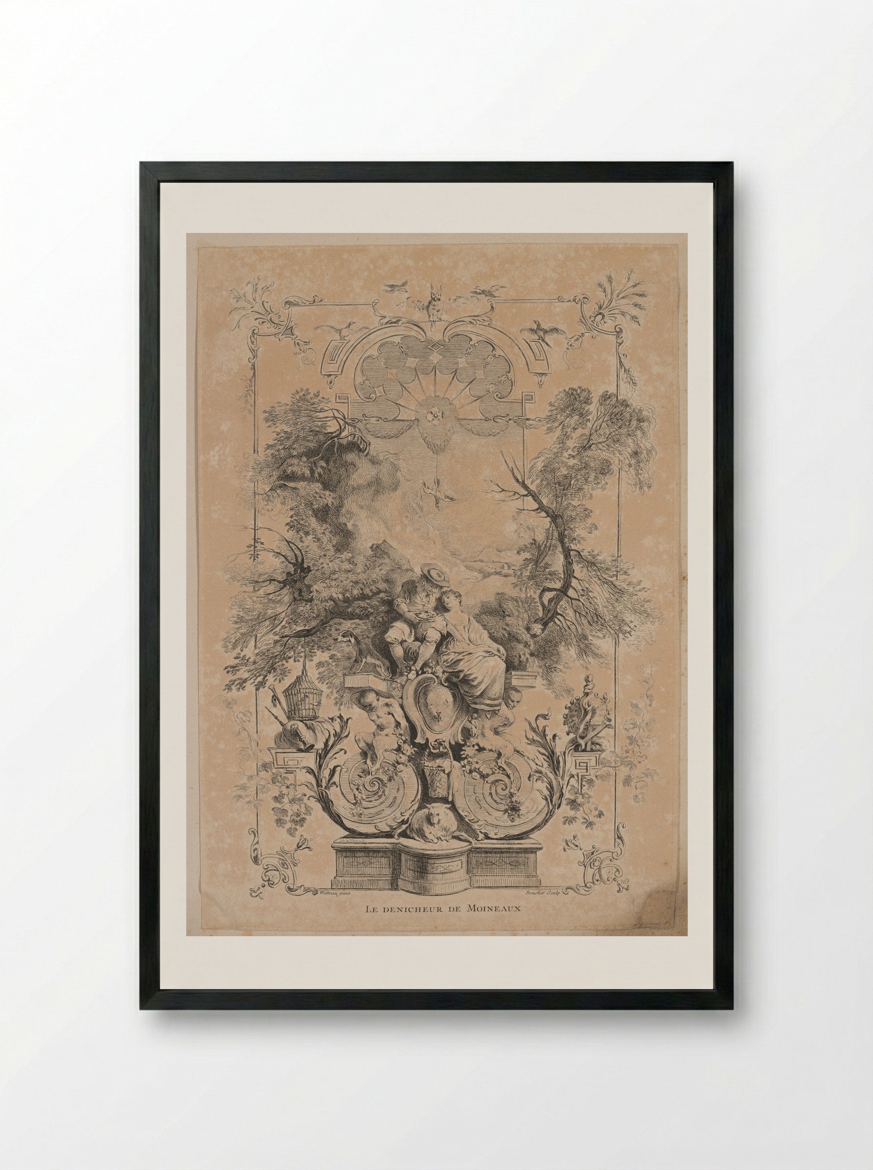 Le Dénicheur de Moineaux - François Boucher - Framed Print Black