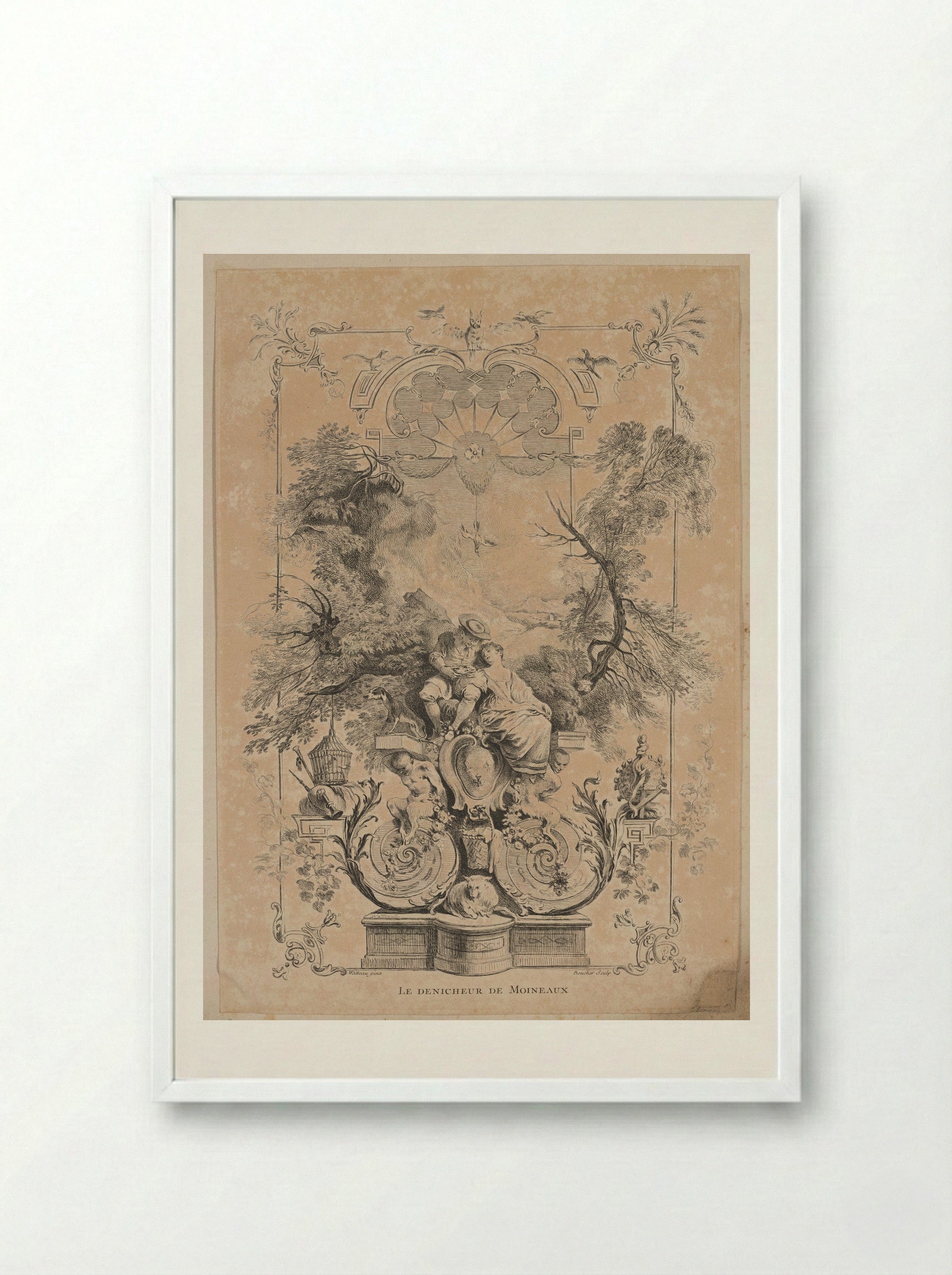 Le Dénicheur de Moineaux - François Boucher - Framed Print White