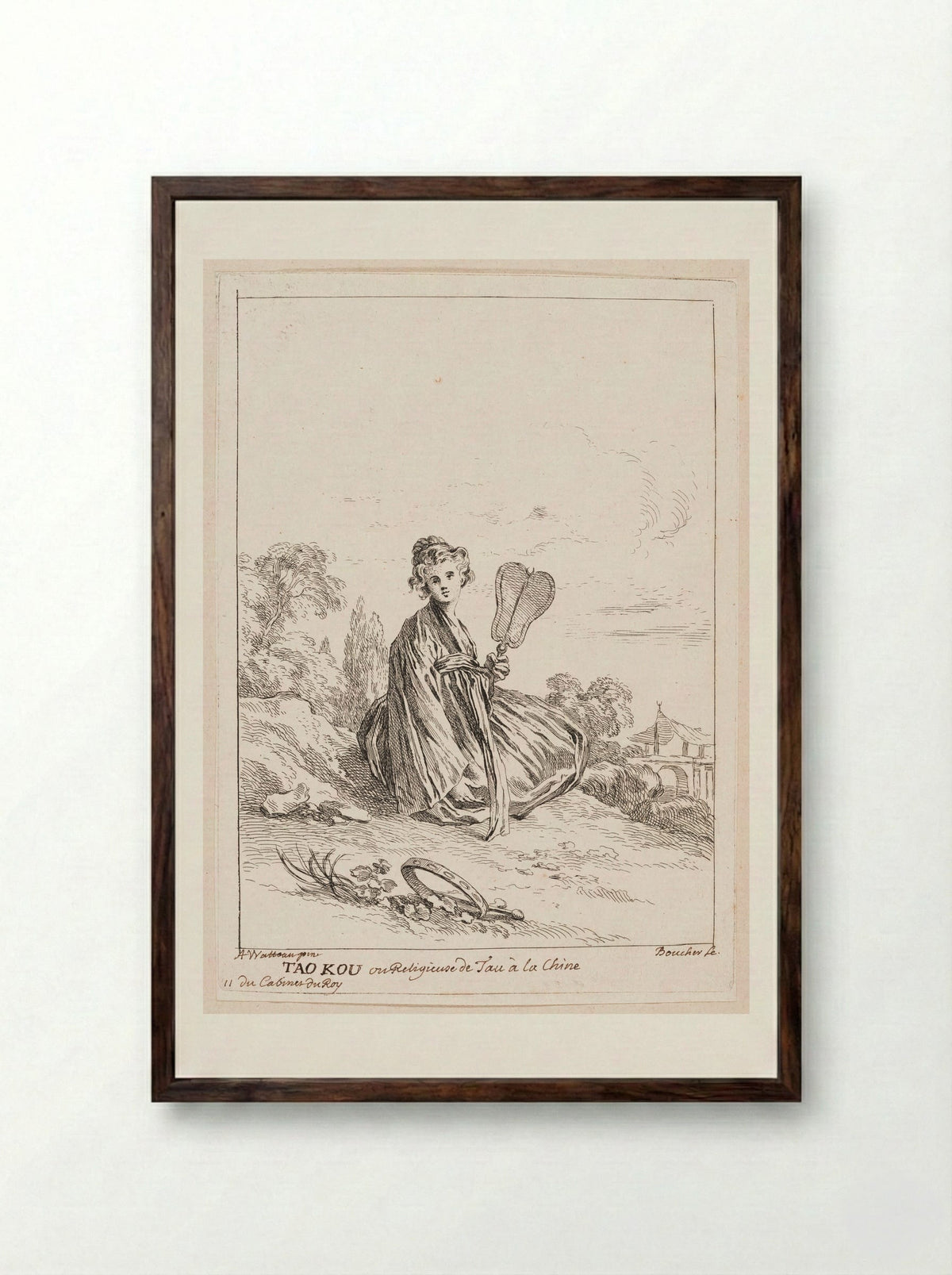 Tao Kou ou Religieuse de Tau à la Chine - François Boucher - Framed Print Dark Wood