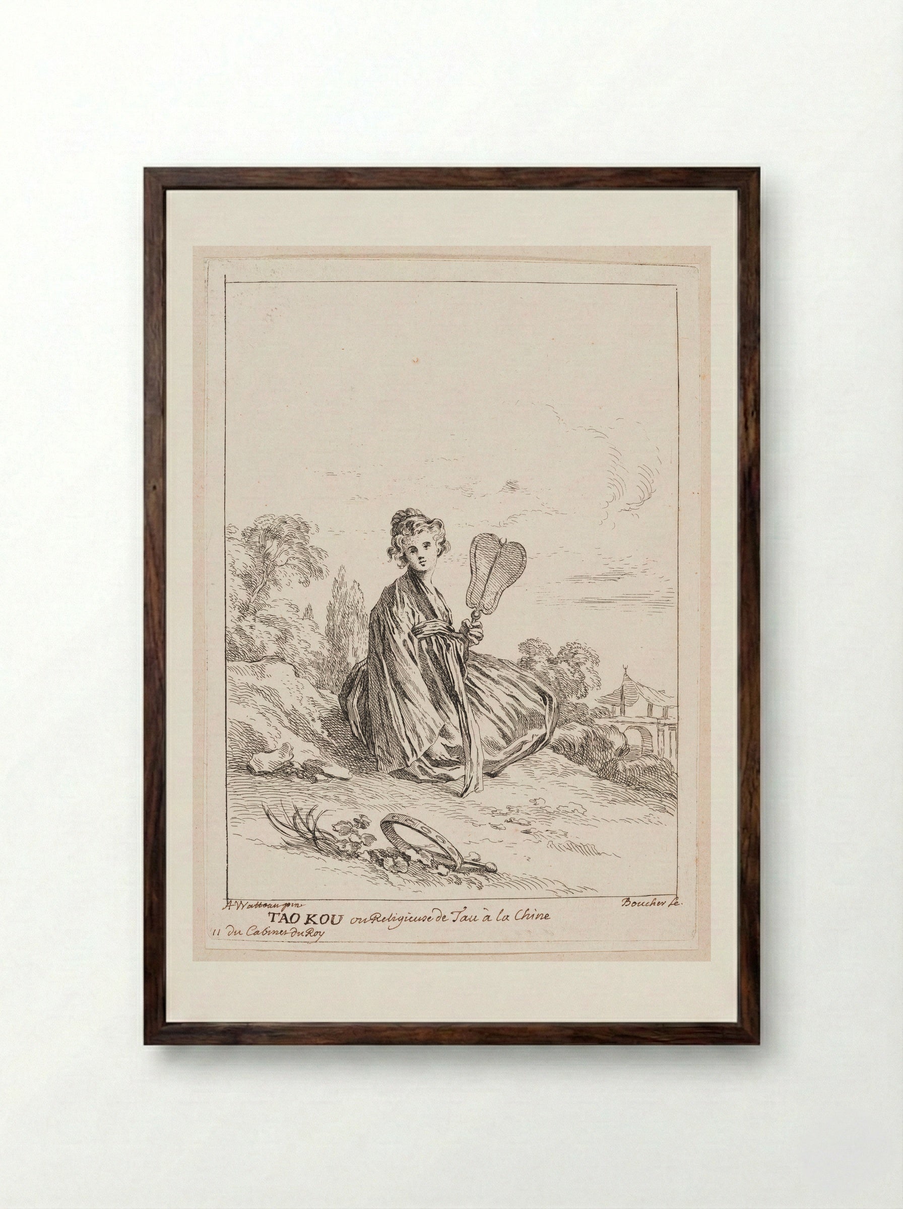 Tao Kou ou Religieuse de Tau à la Chine - François Boucher - Framed Print Dark Wood