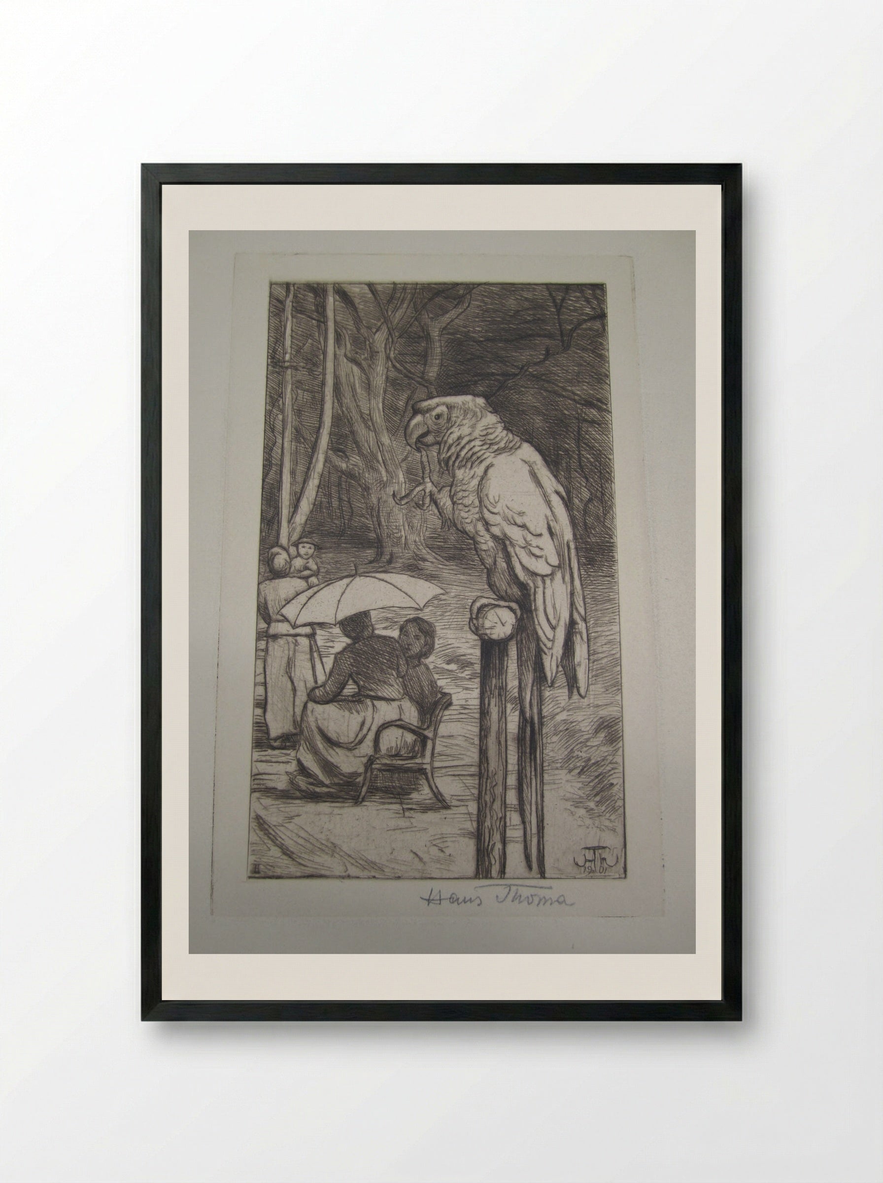 The Parrot - Hans Thoma - Framed Print Black