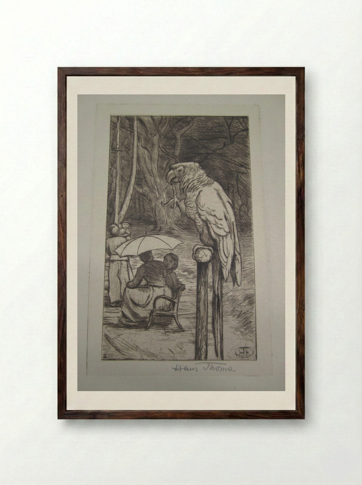 The Parrot - Hans Thoma - Framed Print Dark Wood