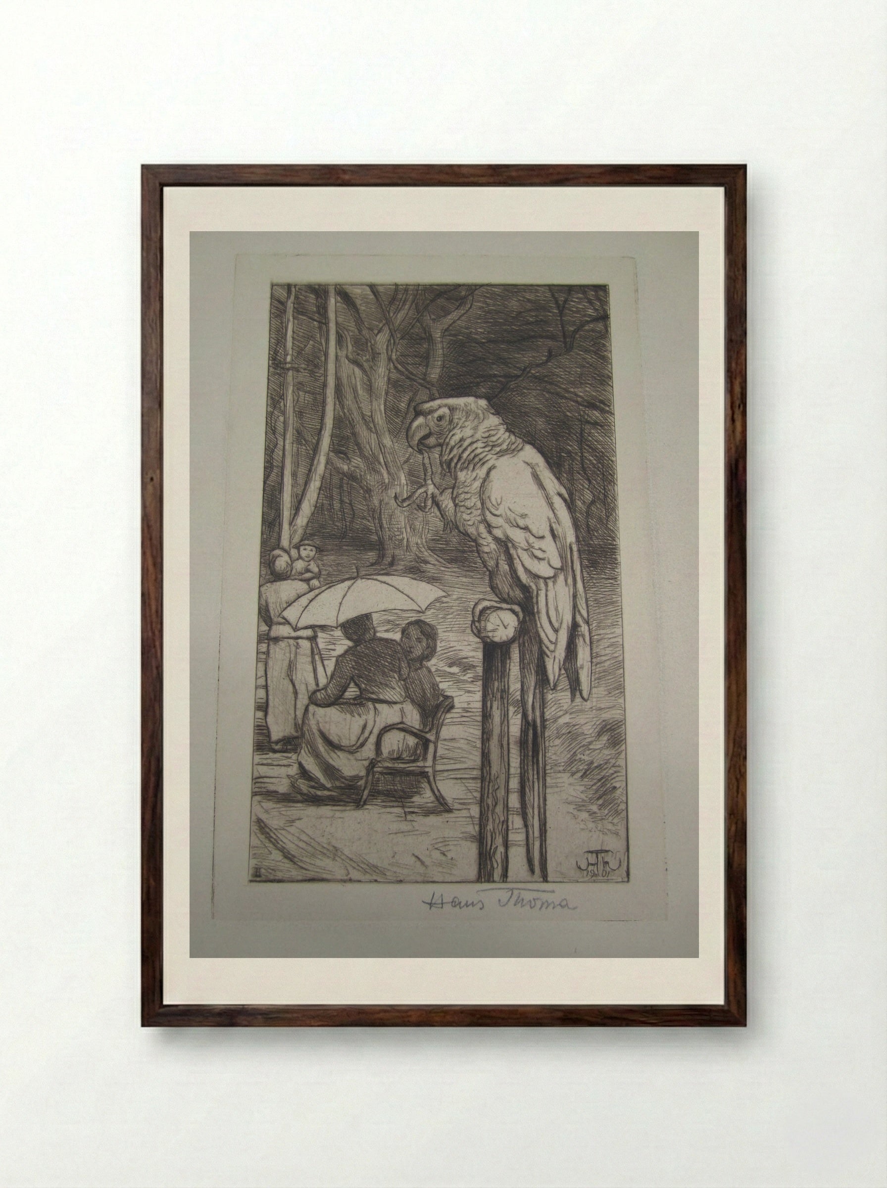 The Parrot - Hans Thoma - Framed Print Dark Wood