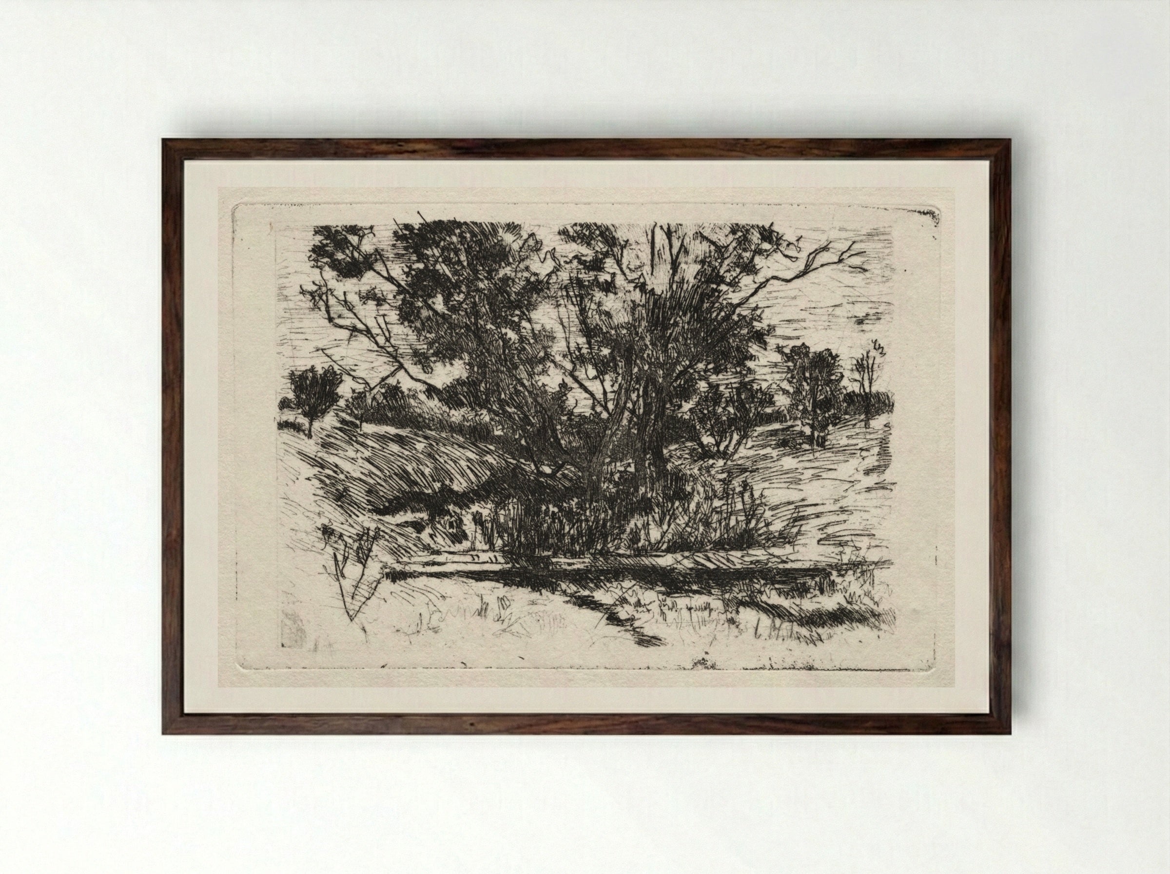 Landscape near Cincinnati - John Henry Twachtman - Framed Print Dark Wood