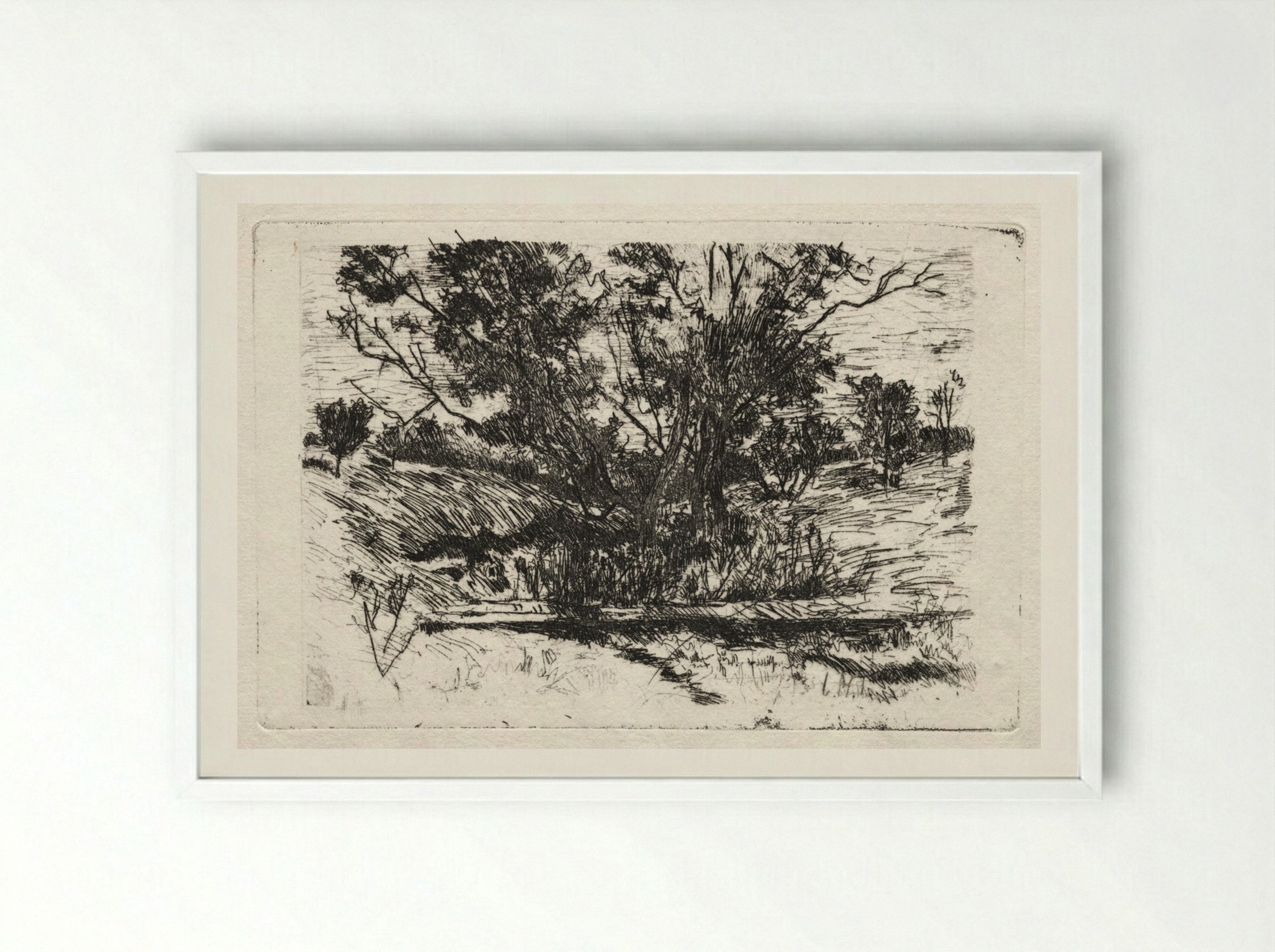 Landscape near Cincinnati - John Henry Twachtman - Framed Print White