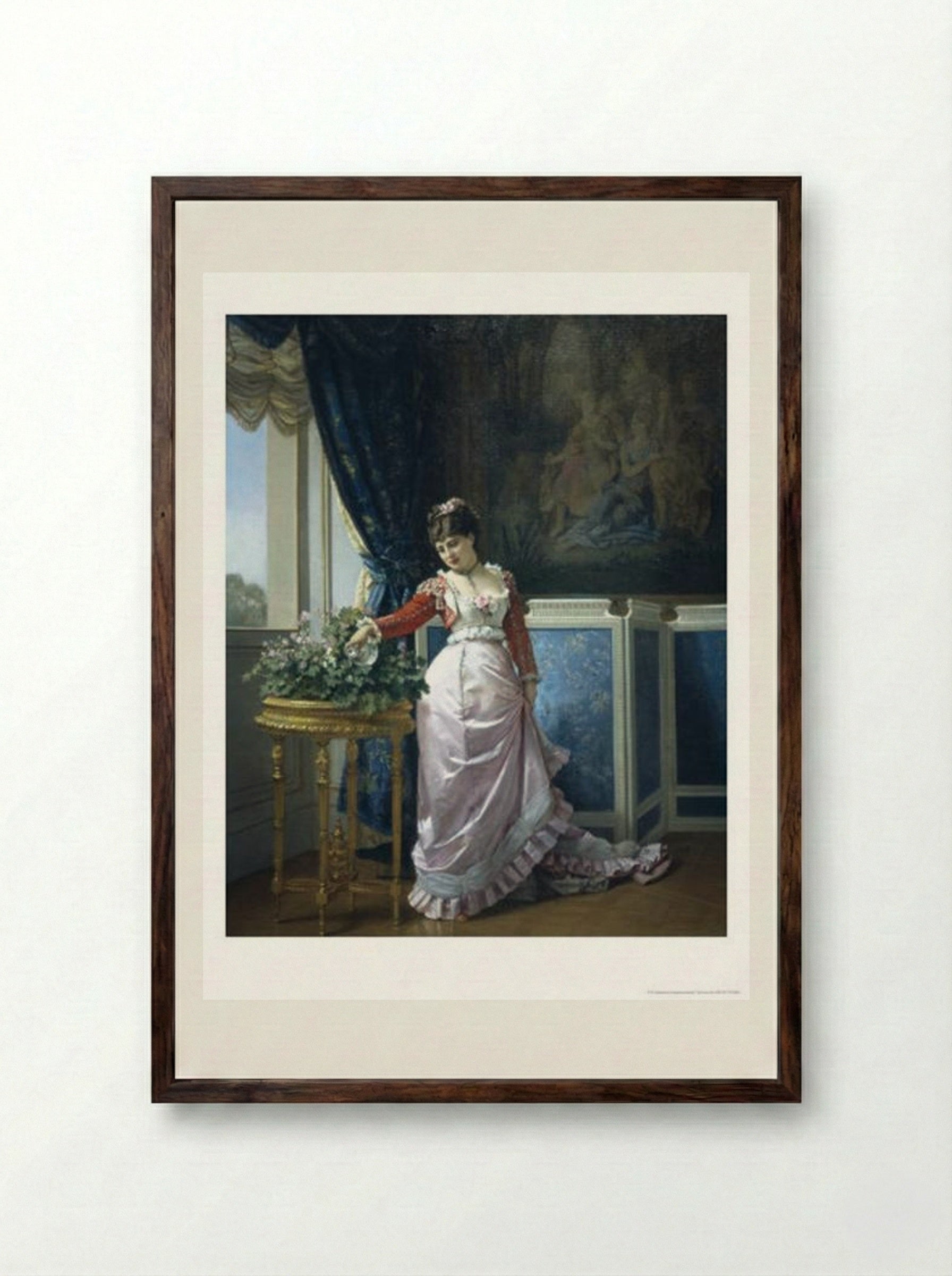 Watering the Flowers - Auguste Toulmouche - Framed Print Dark Wood