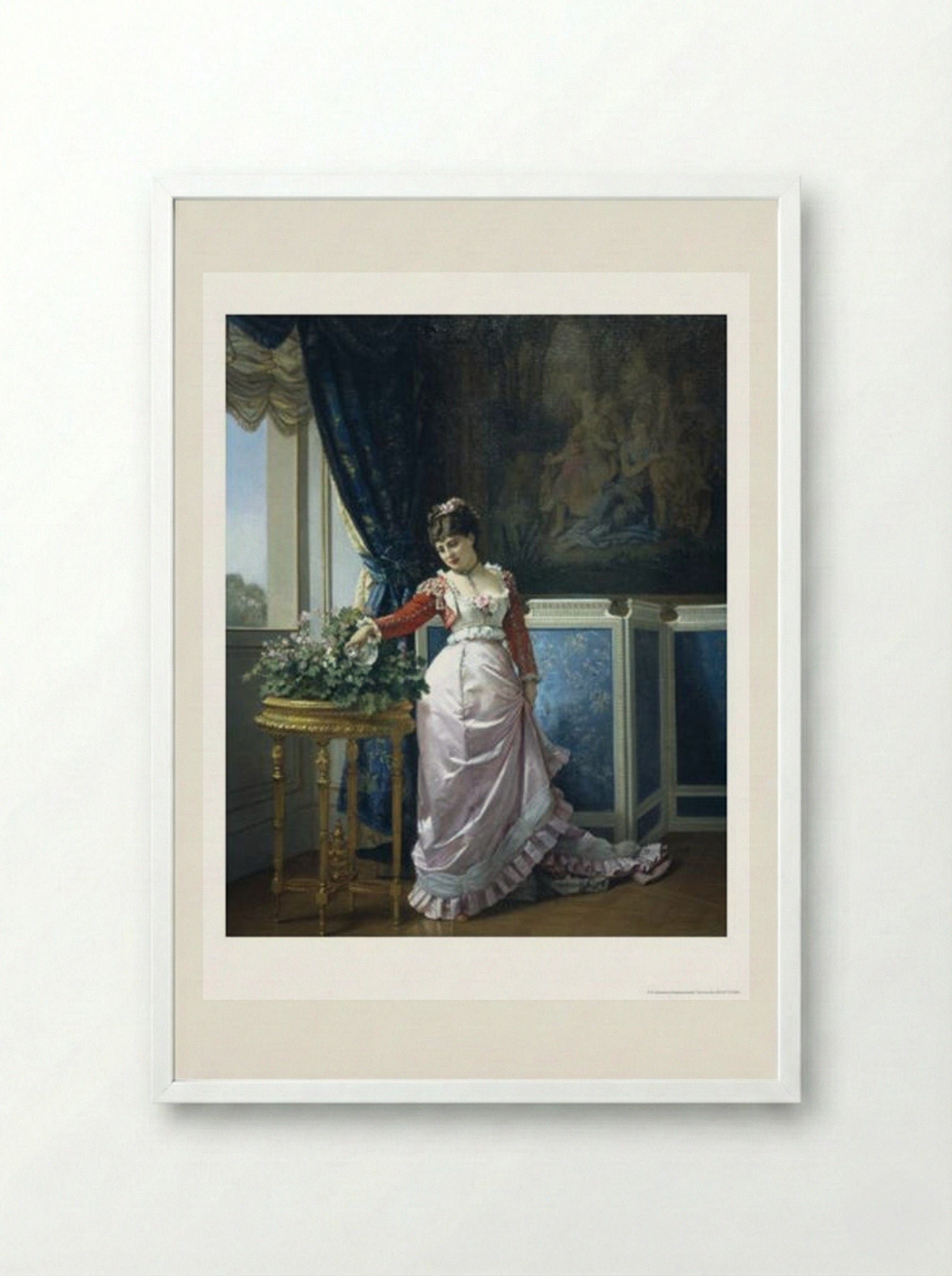 Watering the Flowers - Auguste Toulmouche - Framed Print White