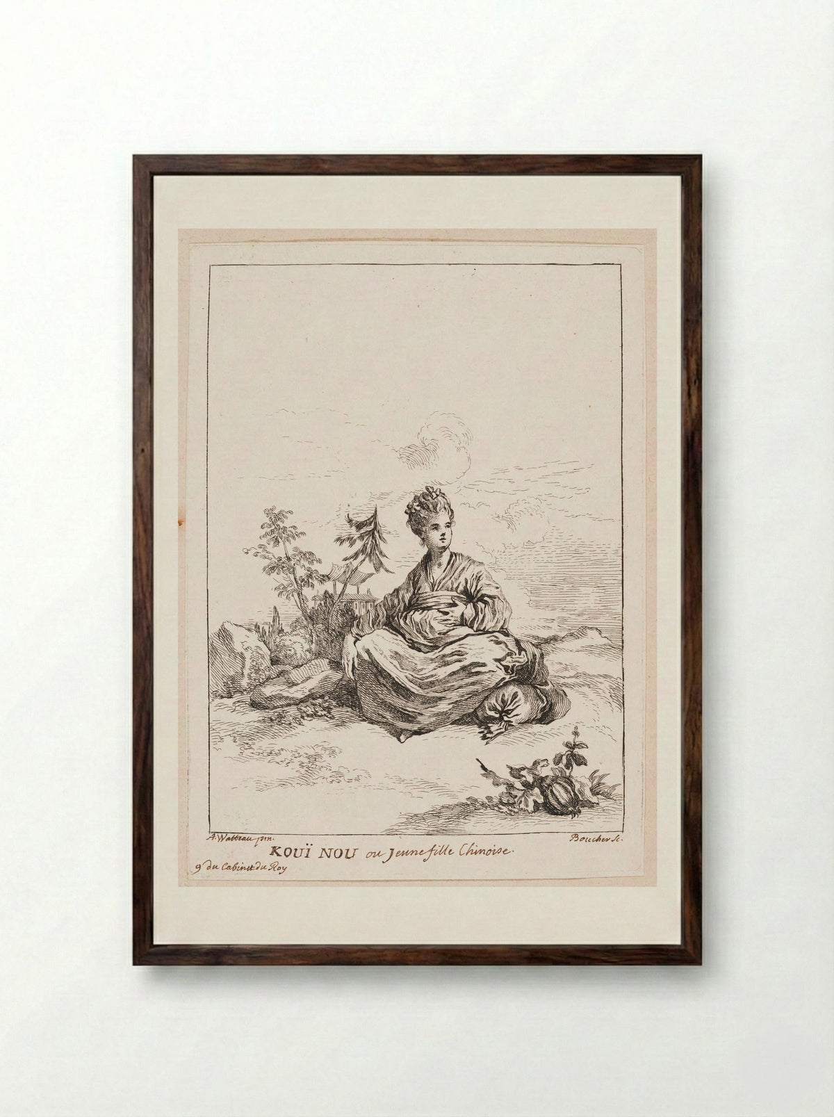 Kouï Nou or Young Chinese Girl - François Boucher - Framed Print Dark Wood