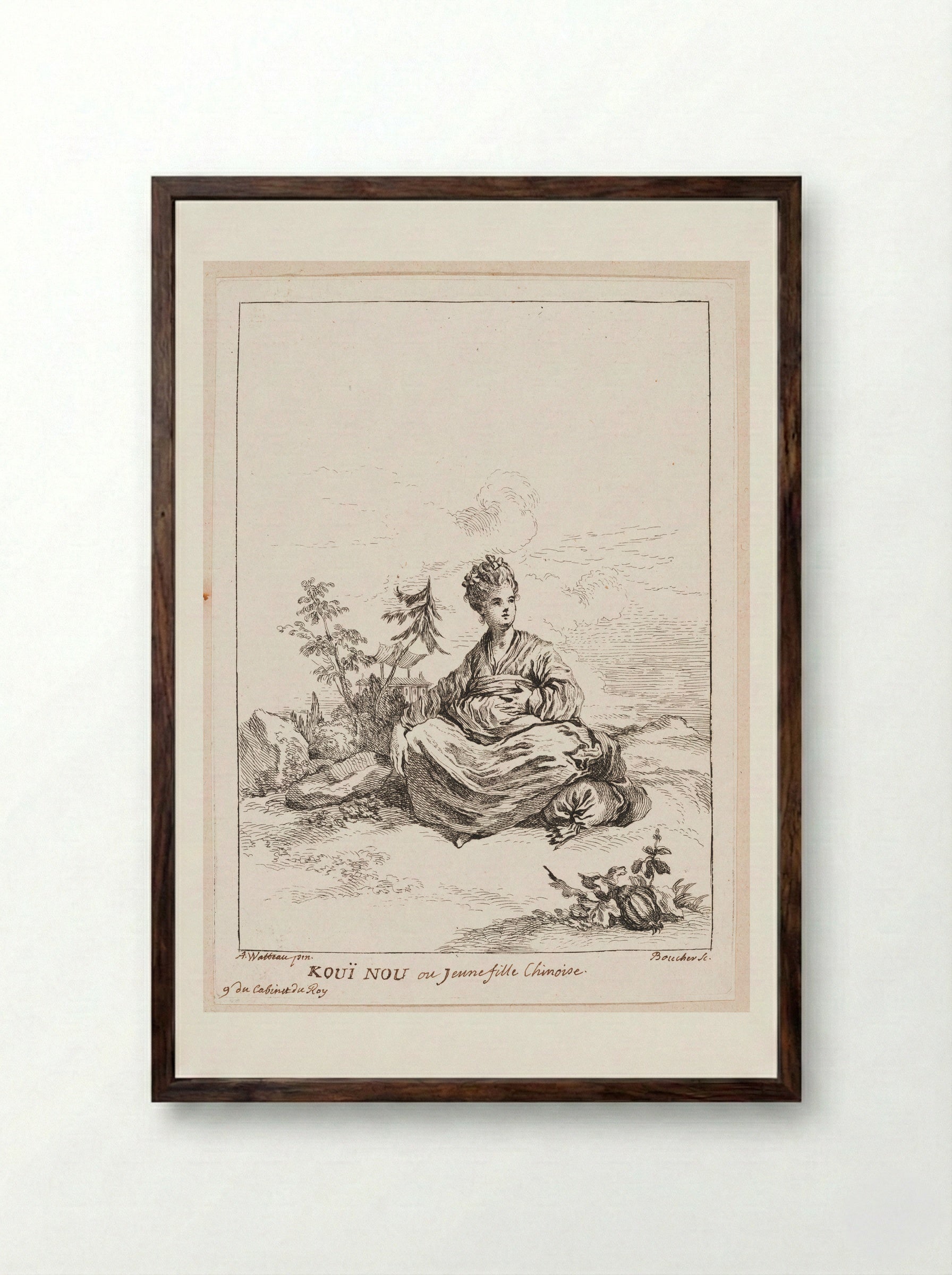 Kouï Nou or Young Chinese Girl - François Boucher - Framed Print Dark Wood