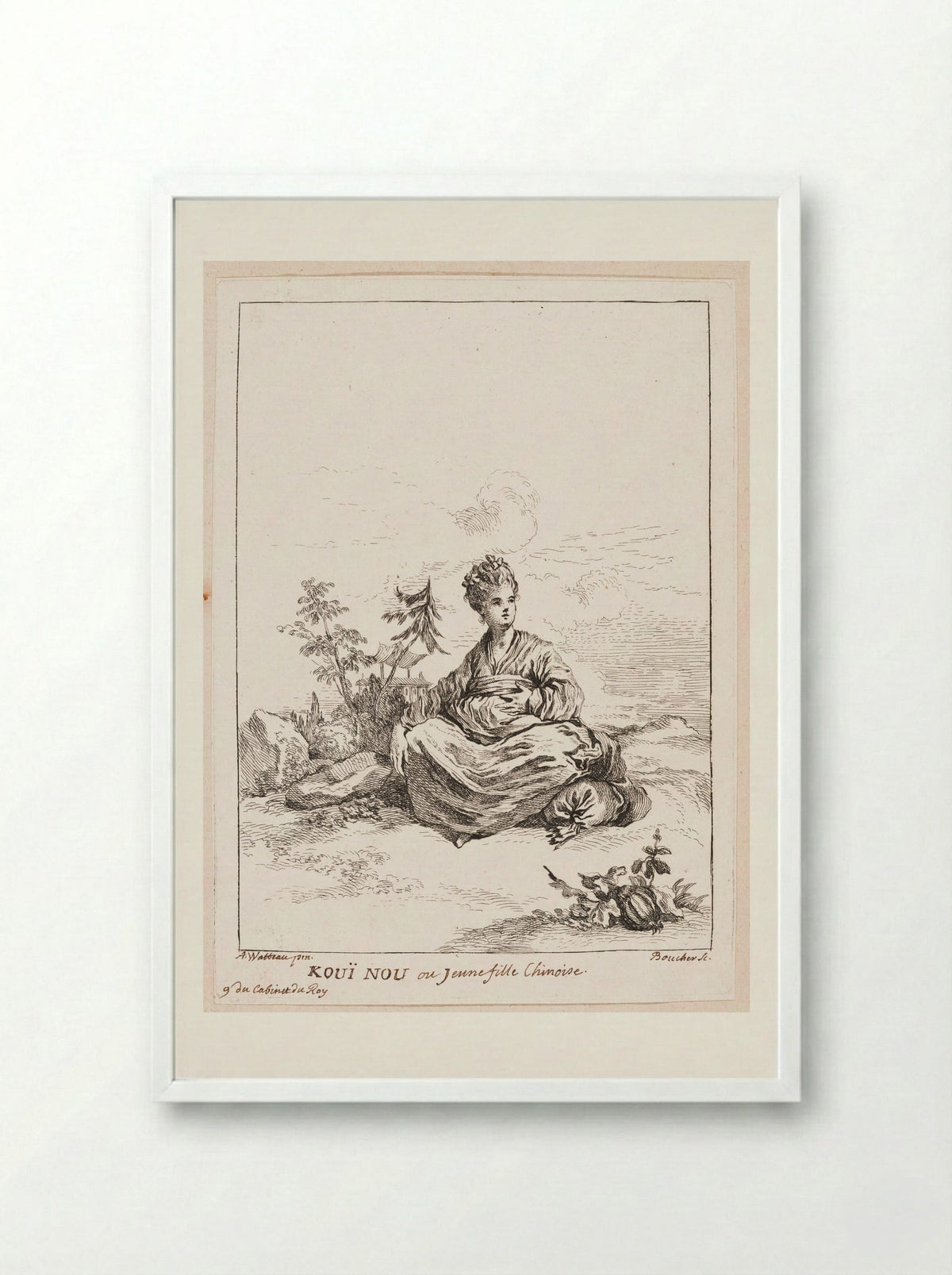 Kouï Nou or Young Chinese Girl - François Boucher - Framed Print White