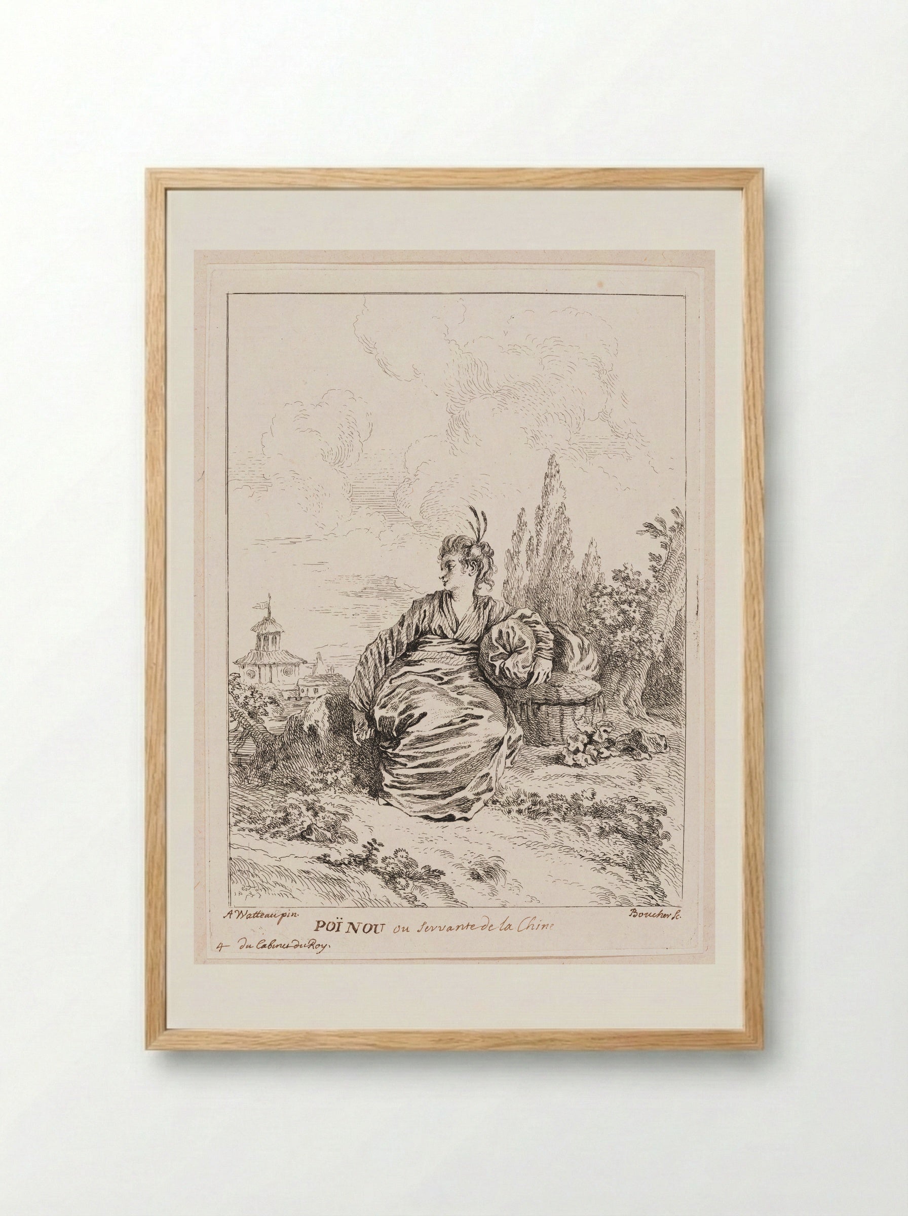 Poï Nou ou Servante de la Chine - François Boucher - Framed Print Wood