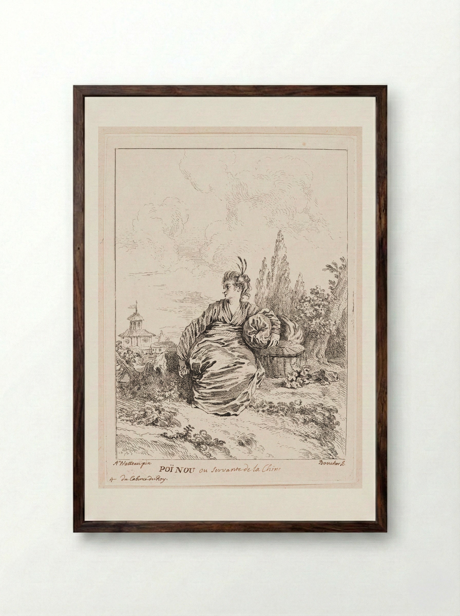 Poï Nou ou Servante de la Chine - François Boucher - Framed Print Dark Wood