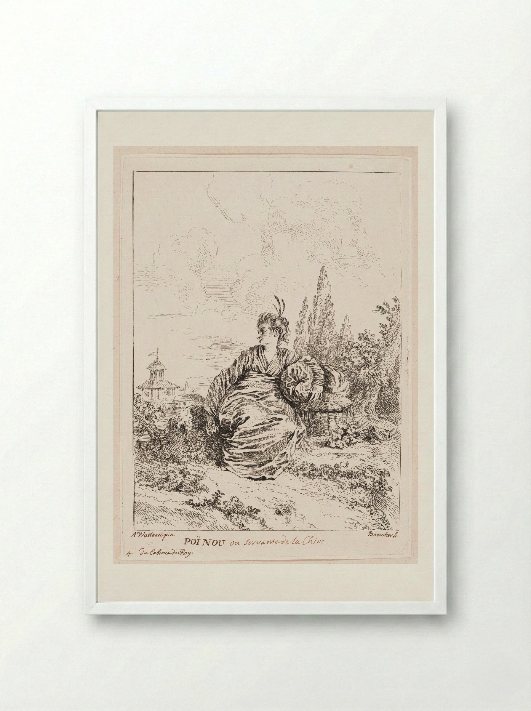 Poï Nou ou Servante de la Chine - François Boucher - Framed Print White