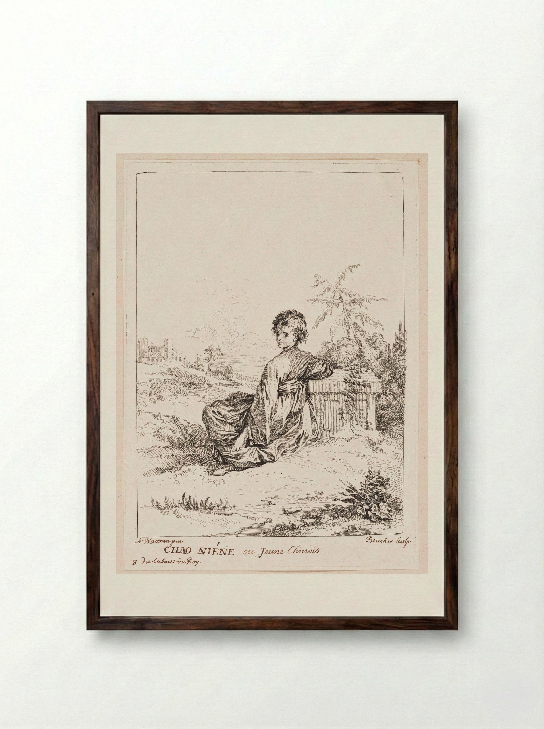 Chao Niene or Young Chinese Boy - François Boucher - Framed Print Dark Wood