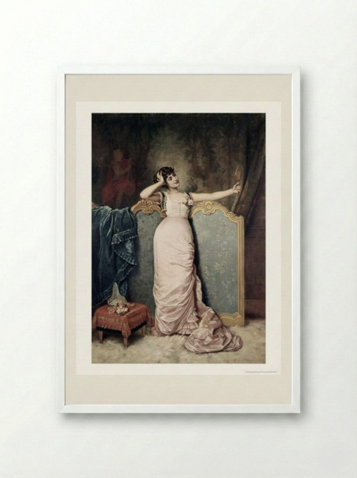 Admiring Herself - Auguste Toulmouche - Framed Print White