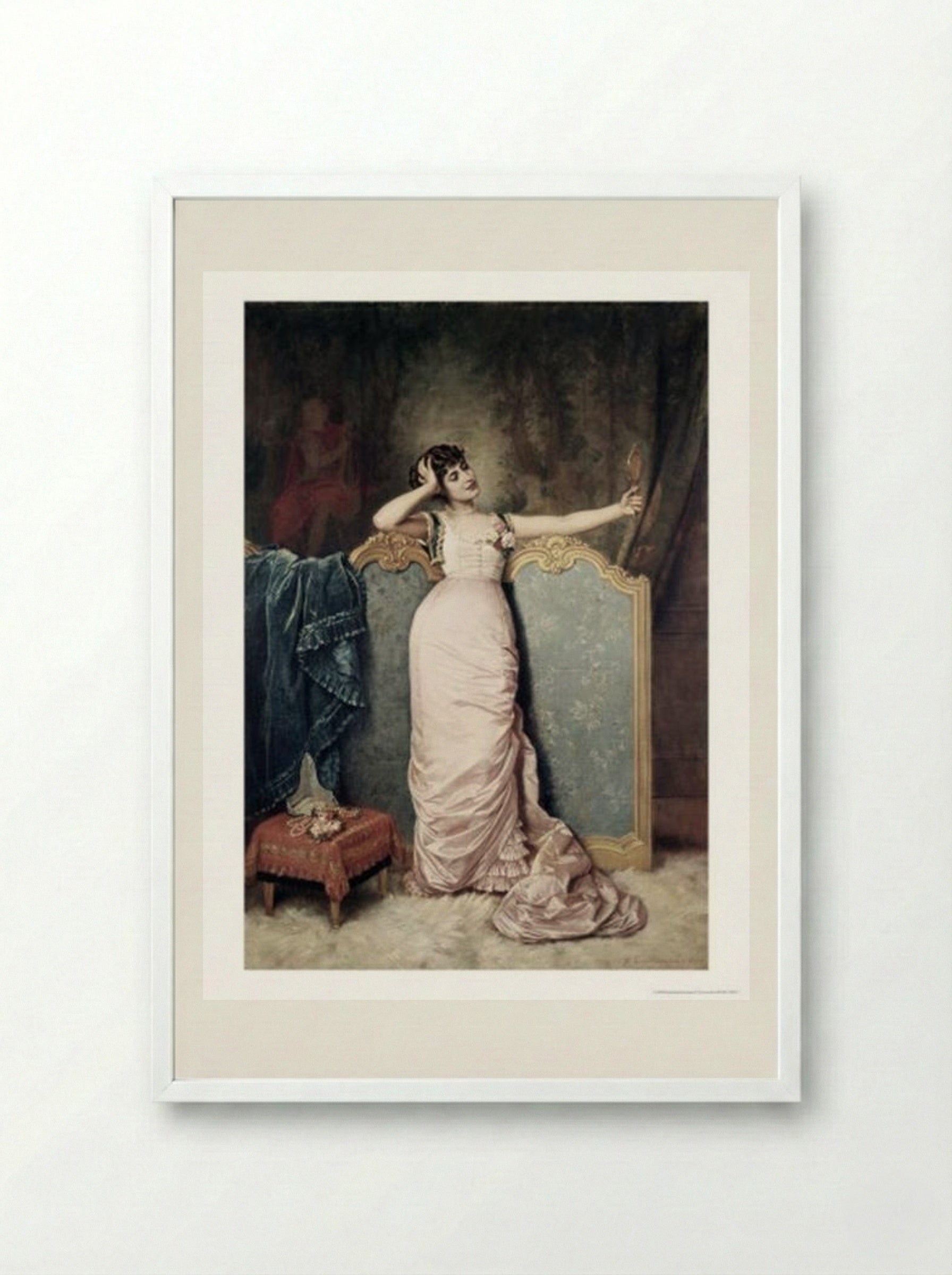 Admiring Herself - Auguste Toulmouche - Framed Print White