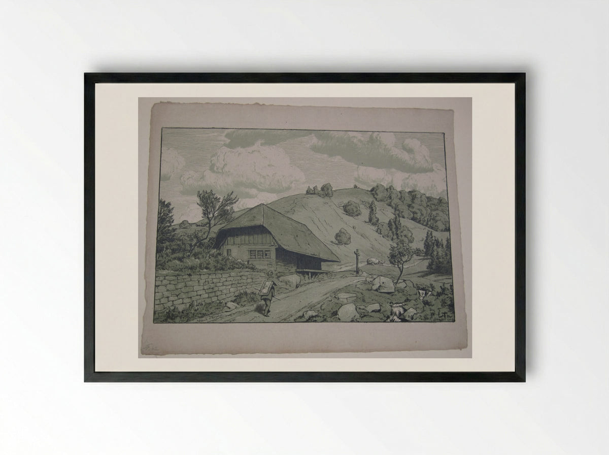 Black Forest House near Happach - Hans Thoma - Framed Print Black