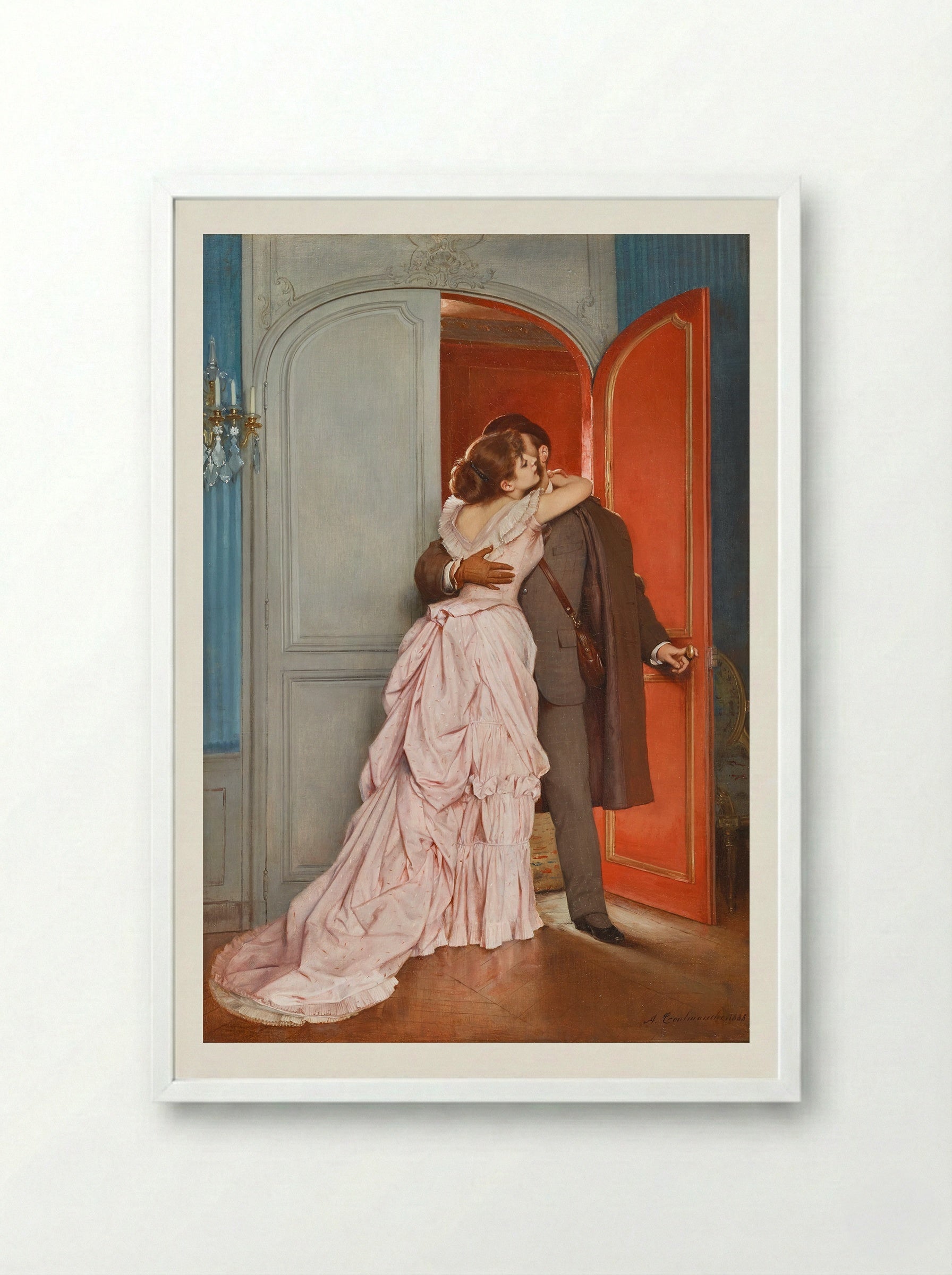 The Kiss - Auguste Toulmouche - Framed Print White