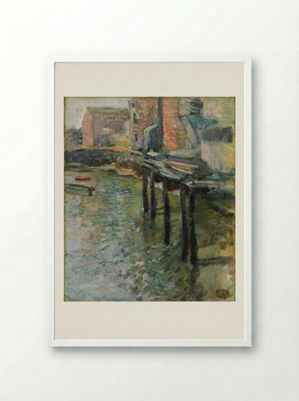 Deserted Wharf (The Old Mill at Cos Cob) - John Henry Twachtman - Framed Print White