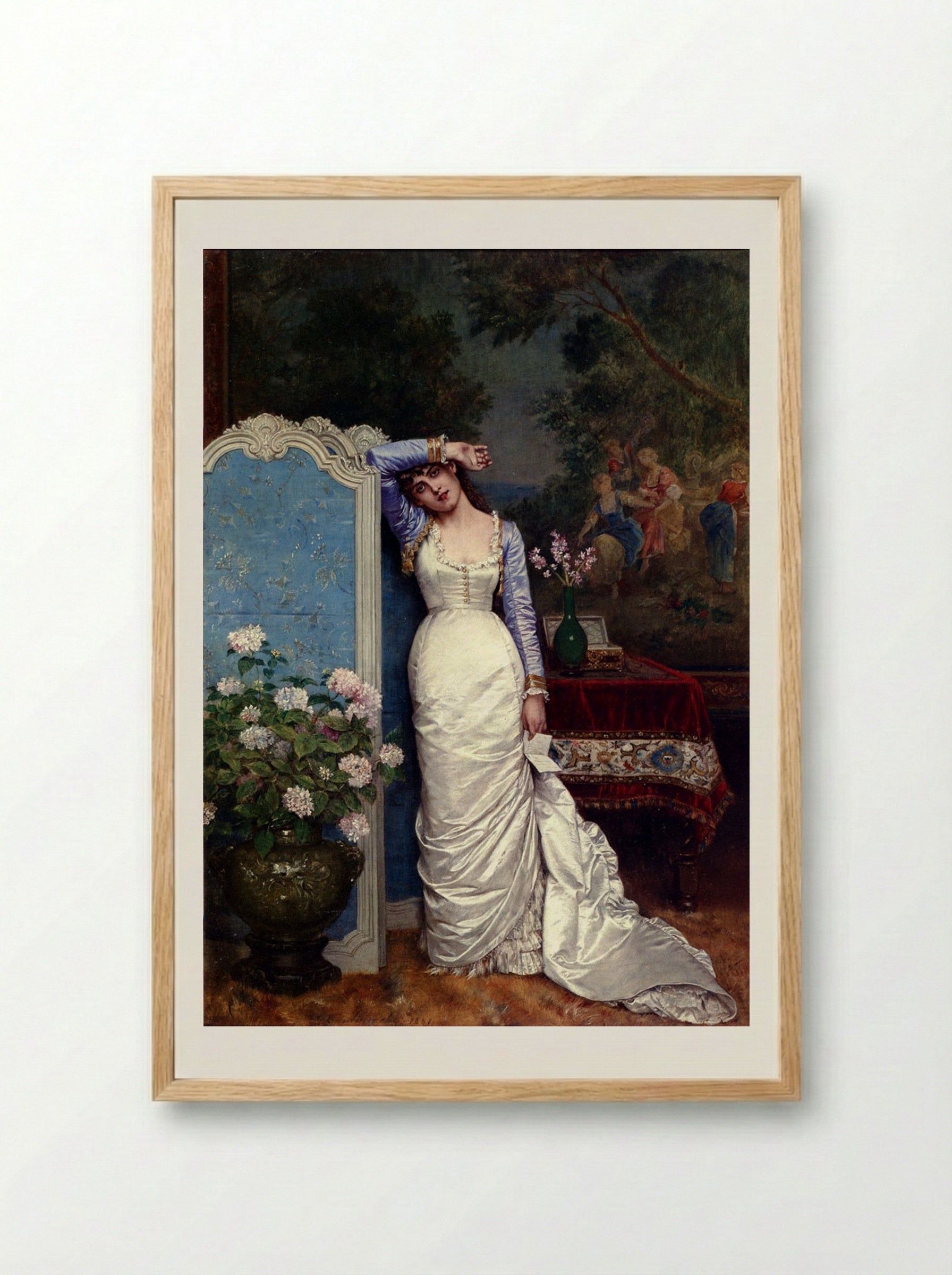 Young Woman In An Interior - Auguste Toulmouche - Framed Print Wood