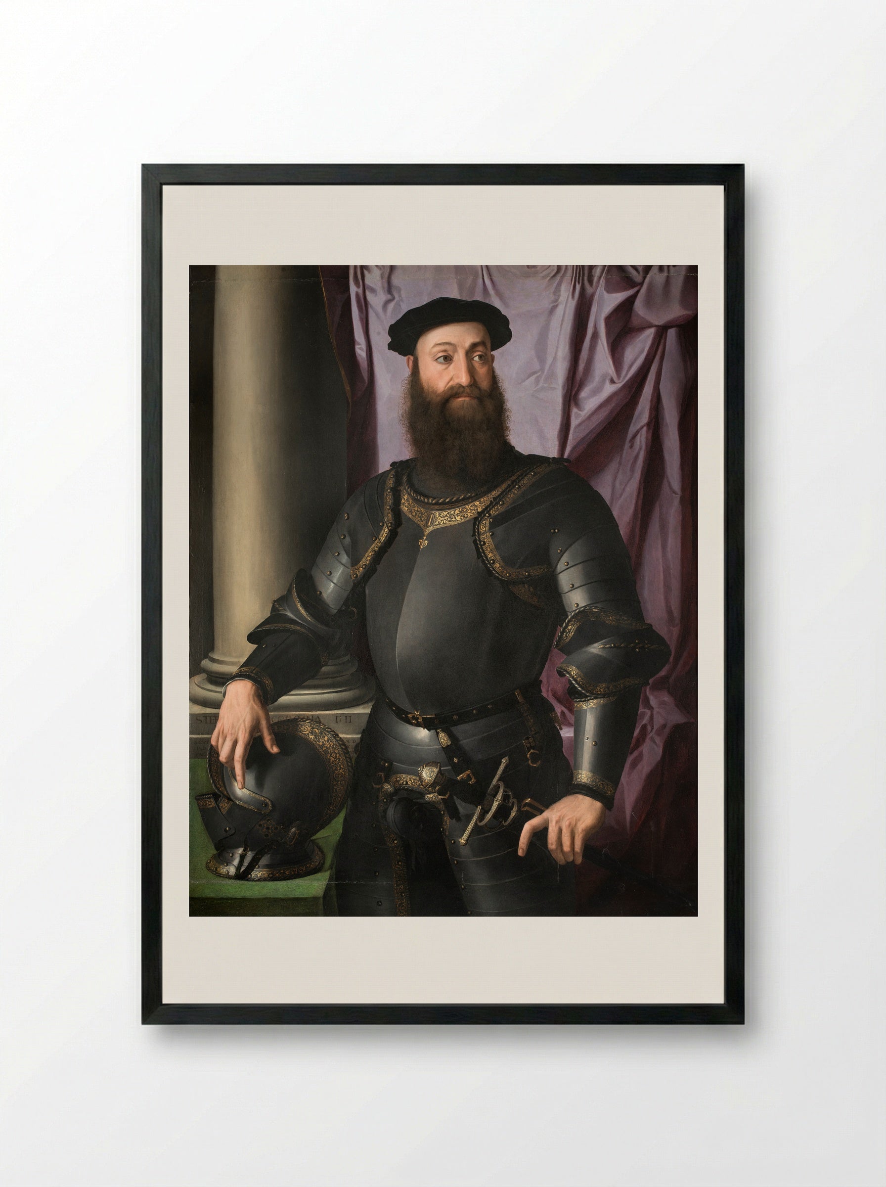 Portrait of Stefano IV Colonna - Agnolo Bronzino - Framed Print Black