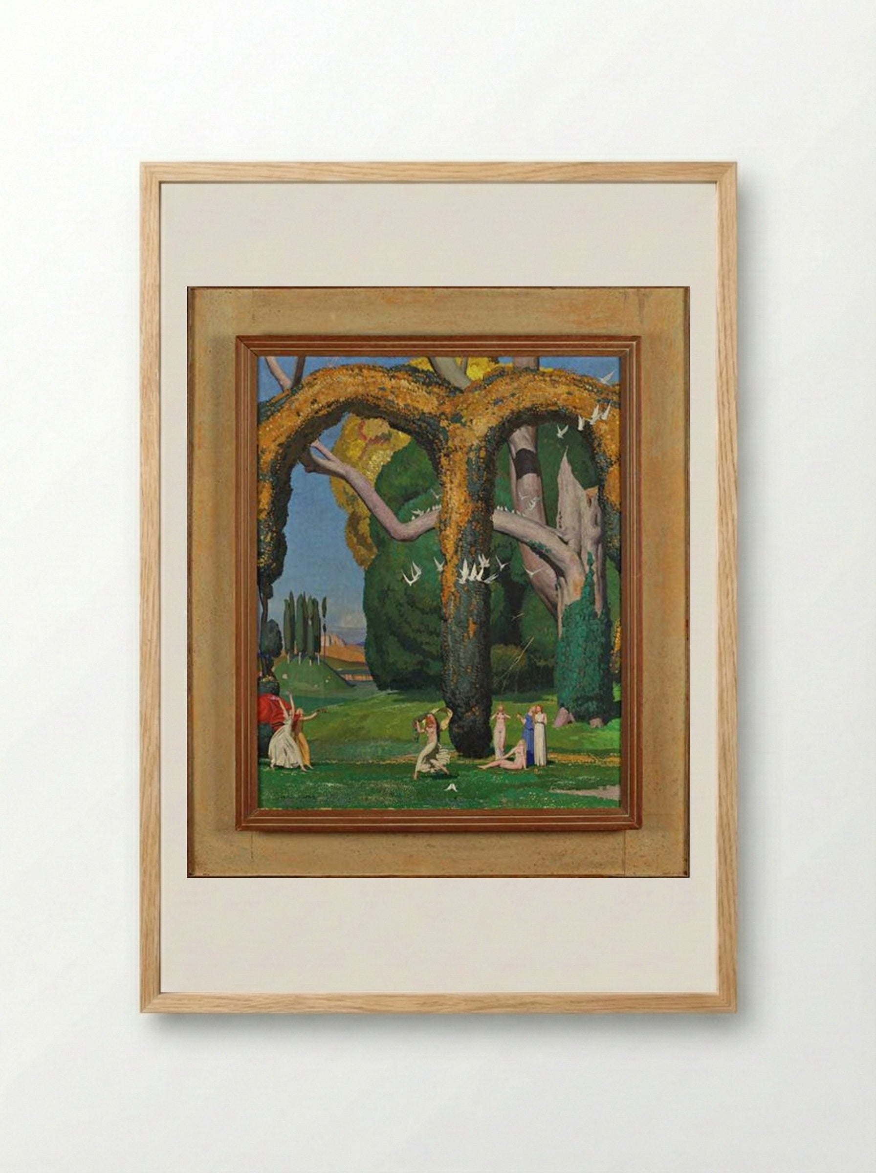 La danseuse et les deux pigeons - Jean Dupas - Framed Print Wood