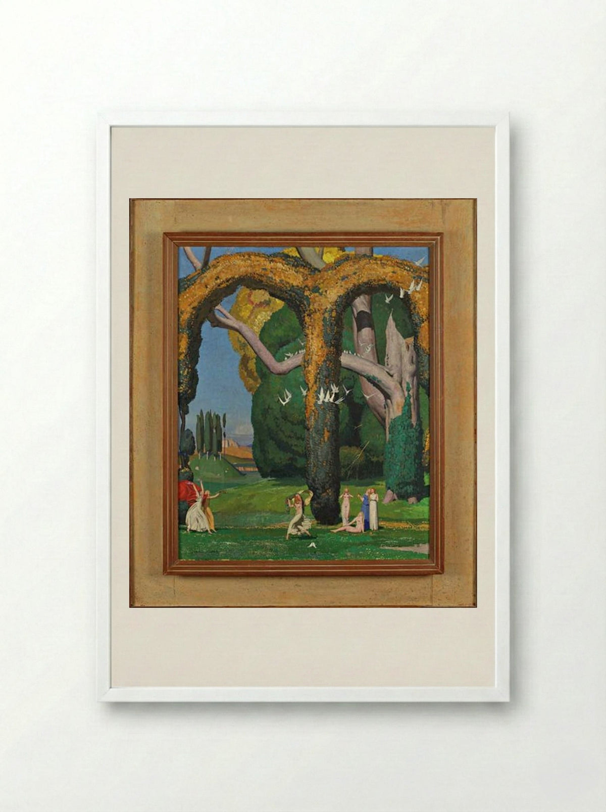 La danseuse et les deux pigeons - Jean Dupas - Framed Print White
