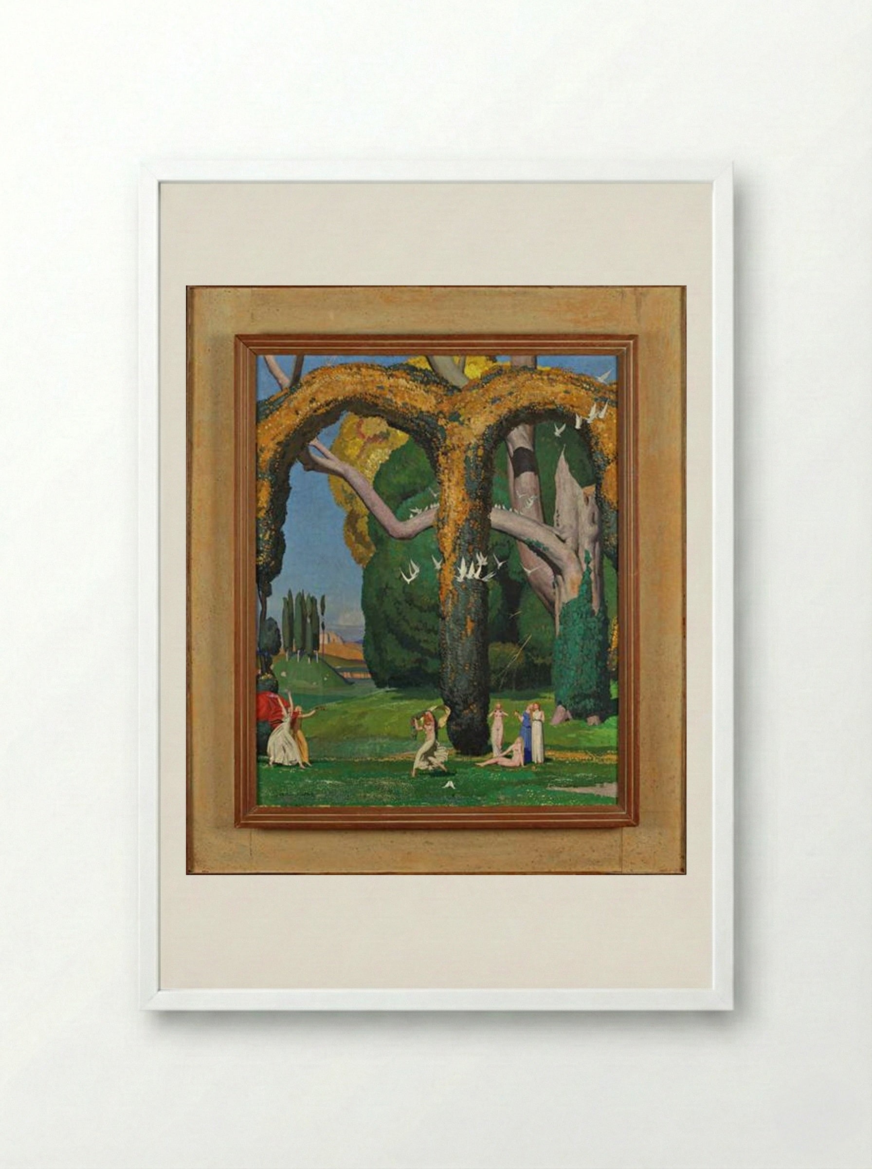 La danseuse et les deux pigeons - Jean Dupas - Framed Print White