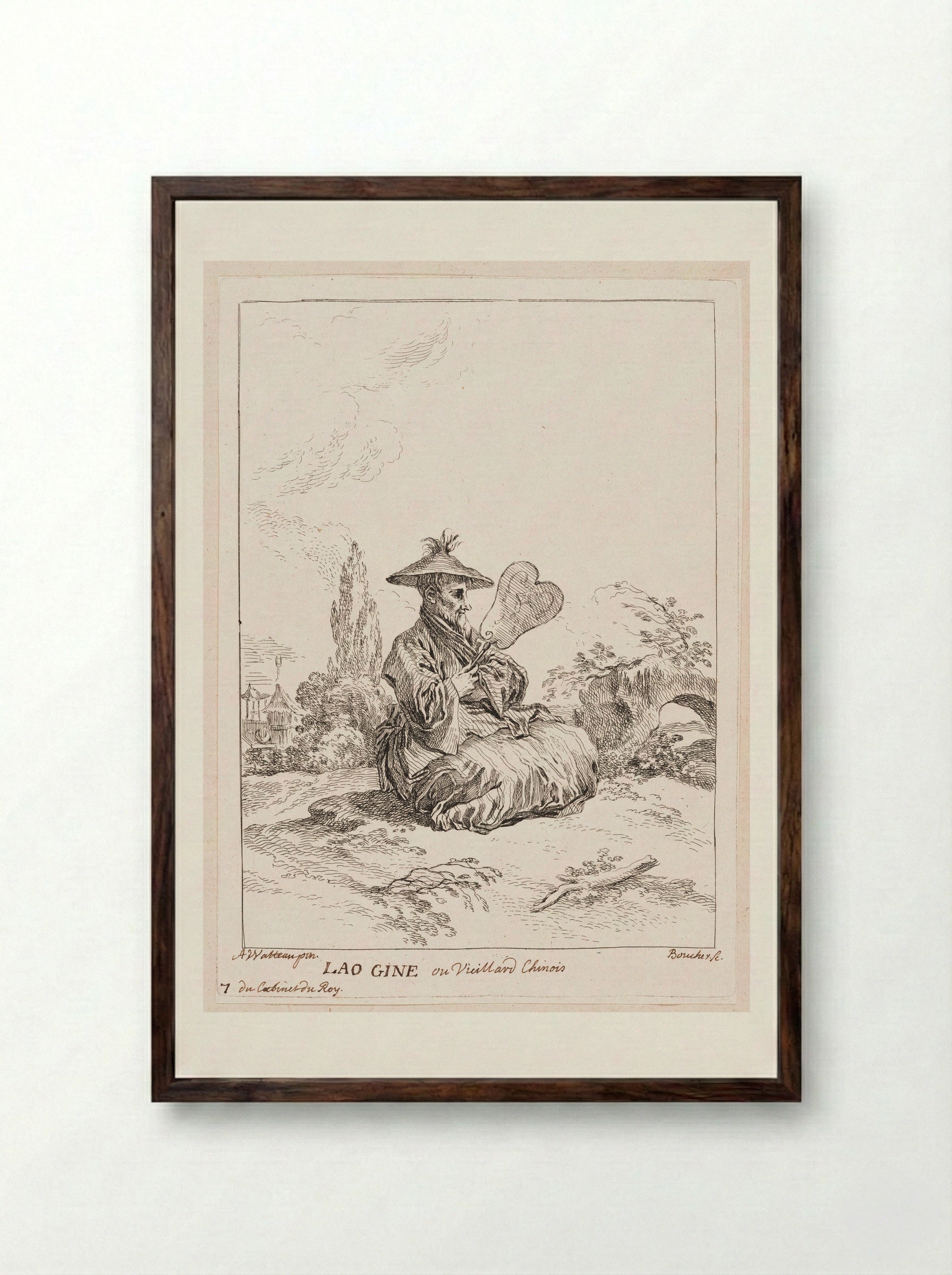 Lao Gine ou Vieillard Chinois - François Boucher - Framed Print Dark Wood