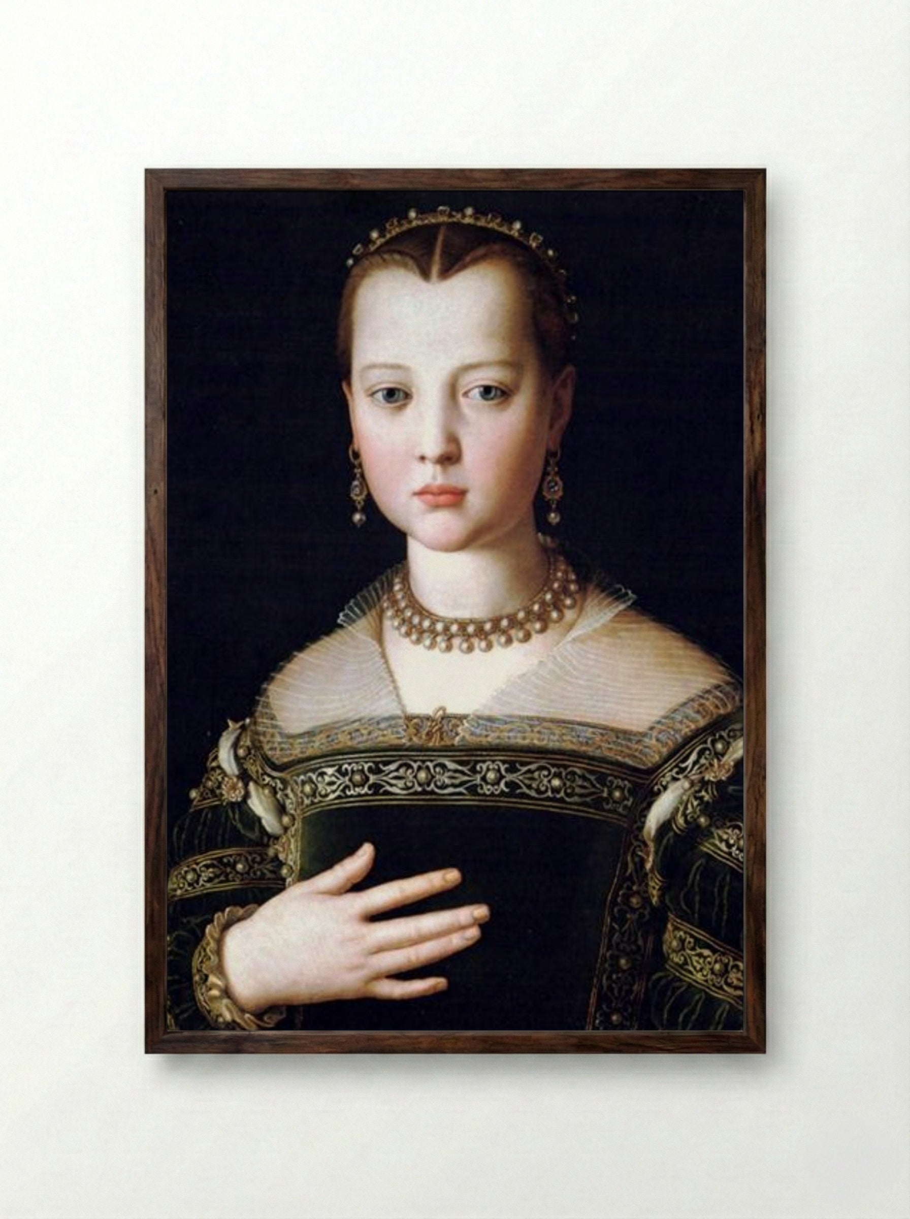 Portrait of Maria de' Medici - Agnolo Bronzino - Framed Print Dark Wood