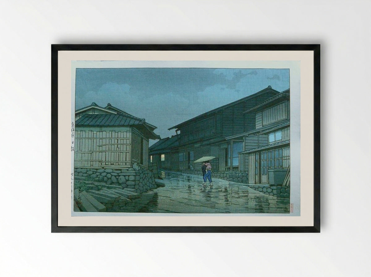 Rain at Nissaka - Hasui Kawase - Framed Print Black