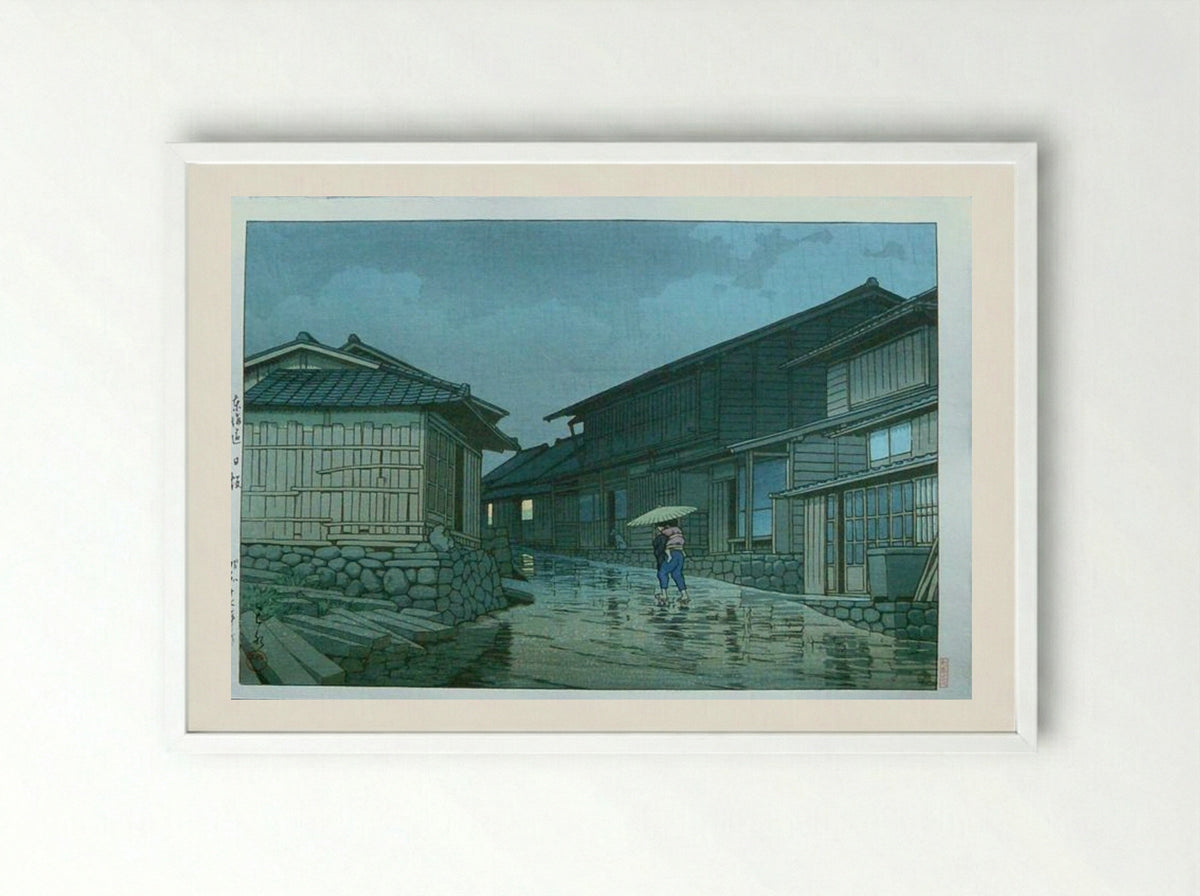 Rain at Nissaka - Hasui Kawase - Framed Print White